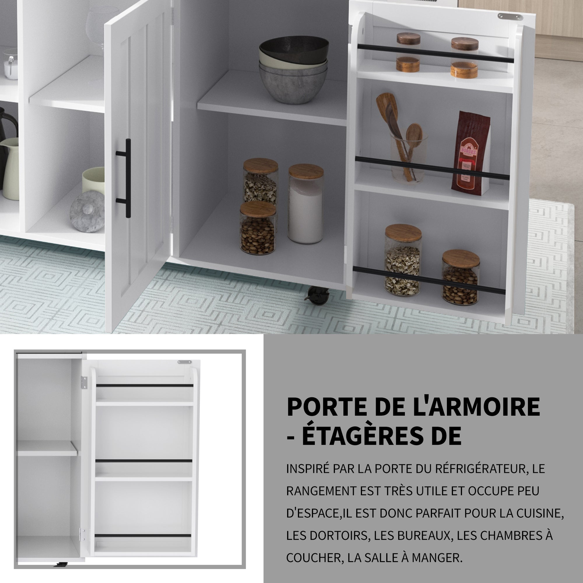 Logidon kitchen trolley solid wood worktop folding top white