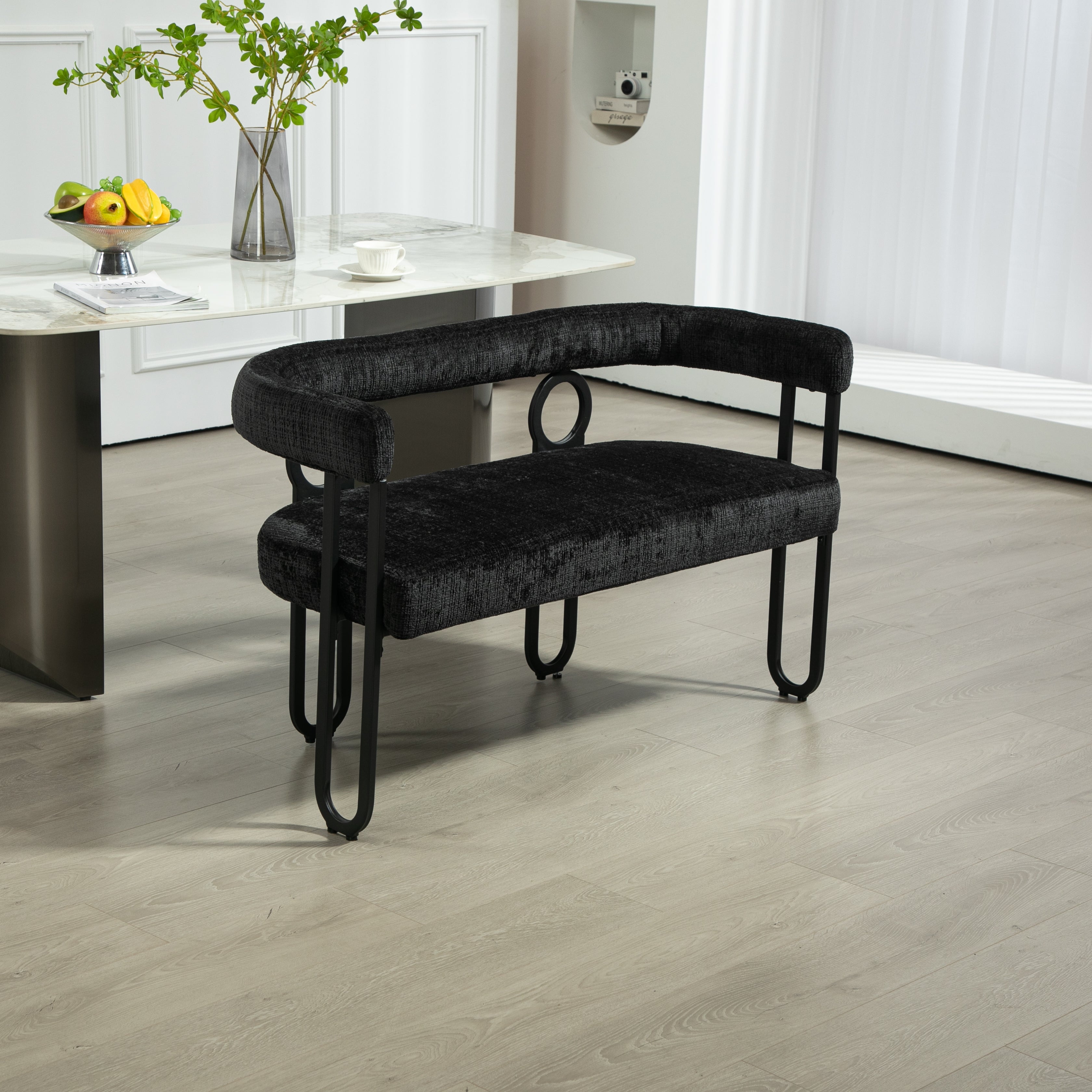 Logidon tweepersoonsslaapbank met ronde rug, zwart chenille