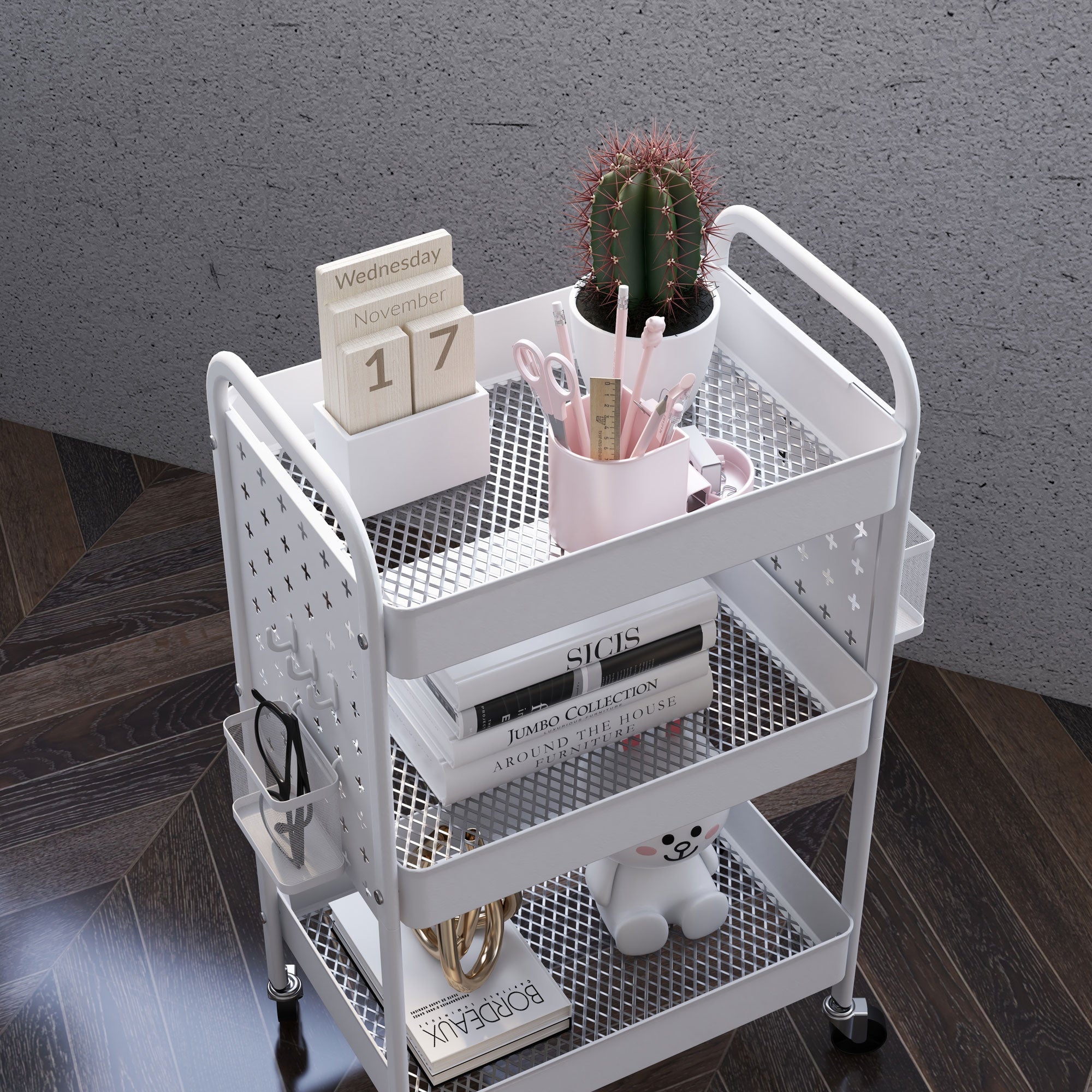 Logidon serveerwagen trolley met 3 etages en 2 hangmanden wit