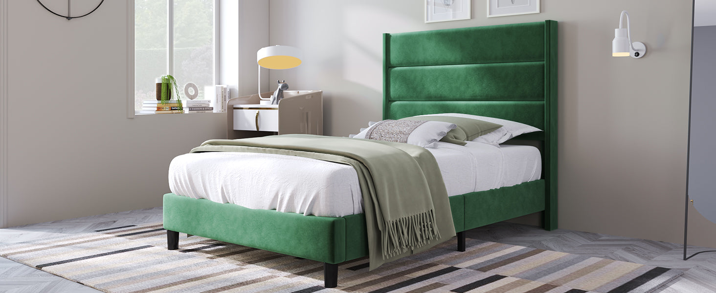 Logidon gestoffeerd bed 90x200 cm fluweel donkergroen met lattenbodem