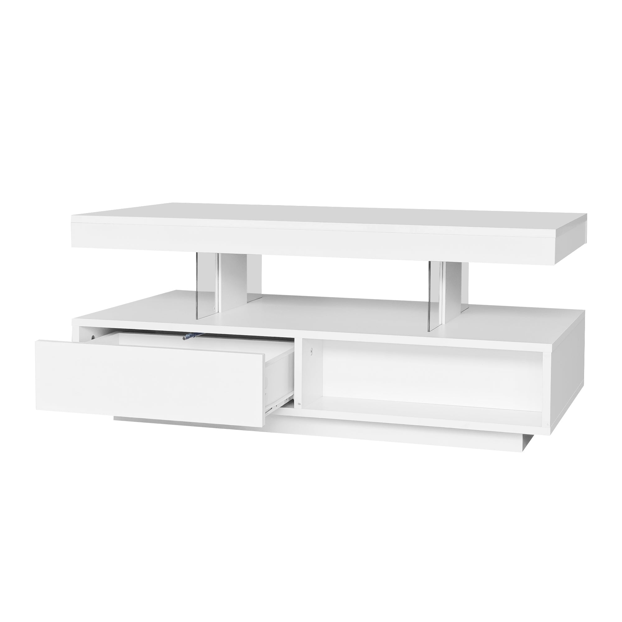 Logidon Witte Hoogglans Salontafel 95x50 cm Met Glazen Bladen