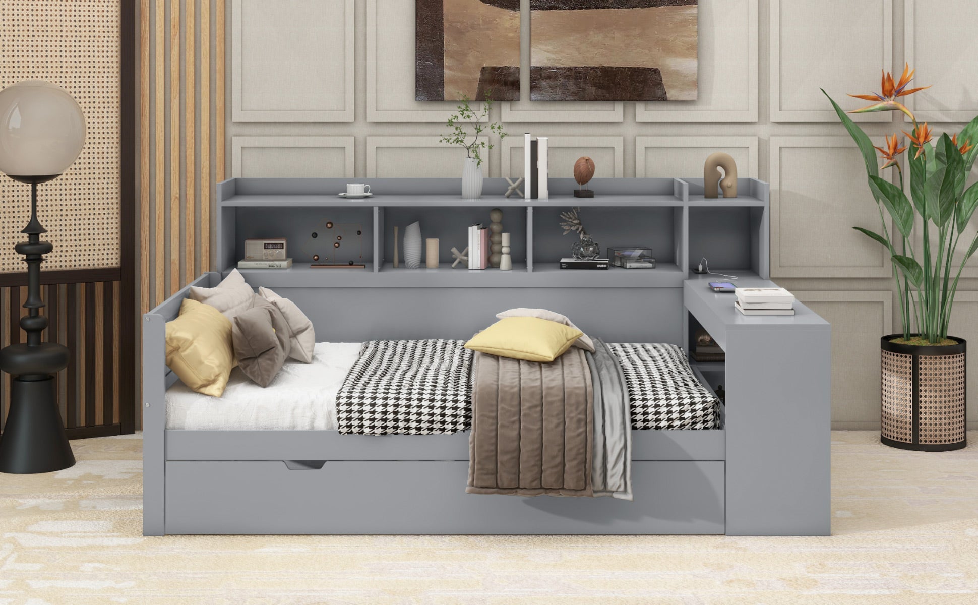Logidon sofa bed 90x200 gray USB port 2 drawers