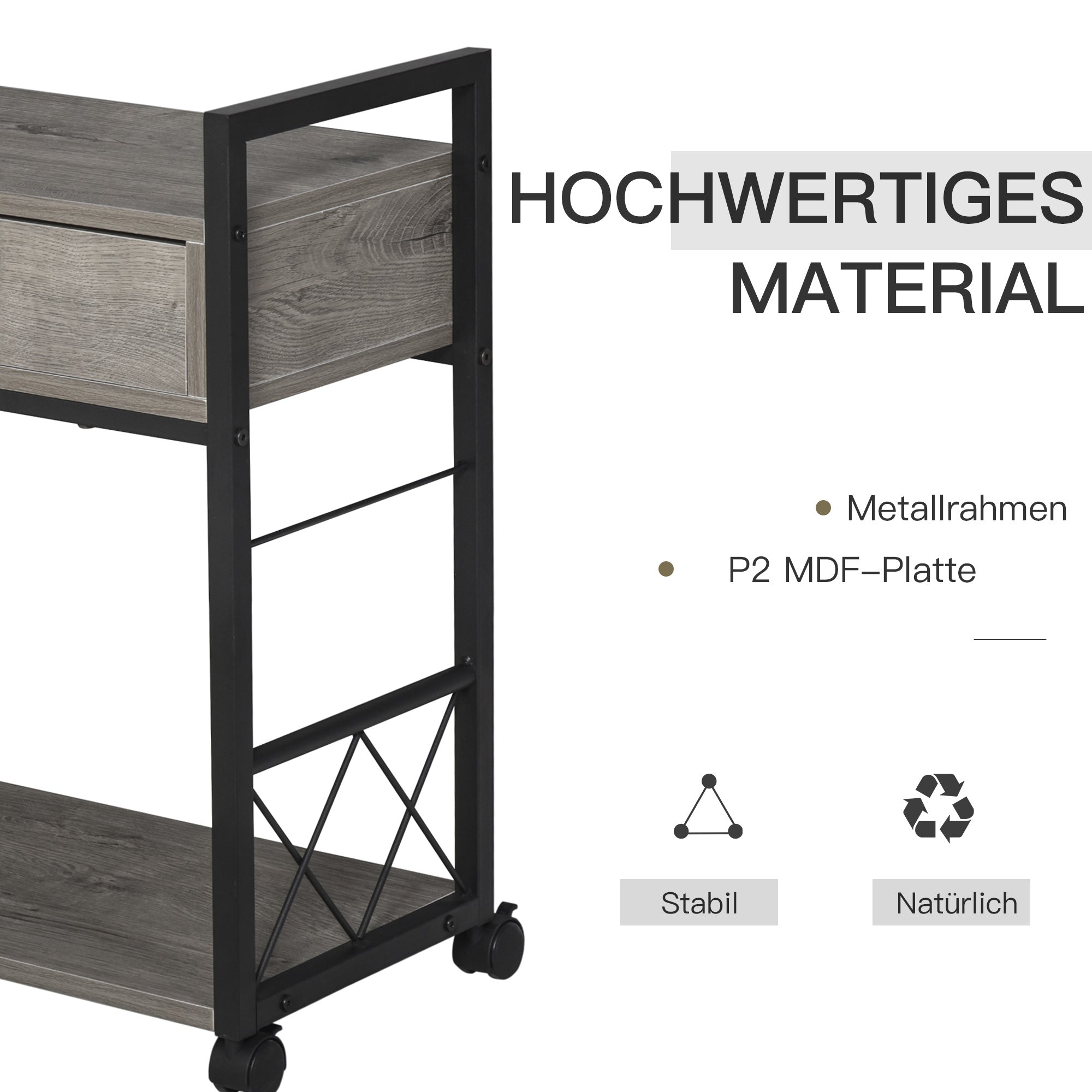 Logidon bijzettafel serveerwagen grijs met wielen 60x30x65cm