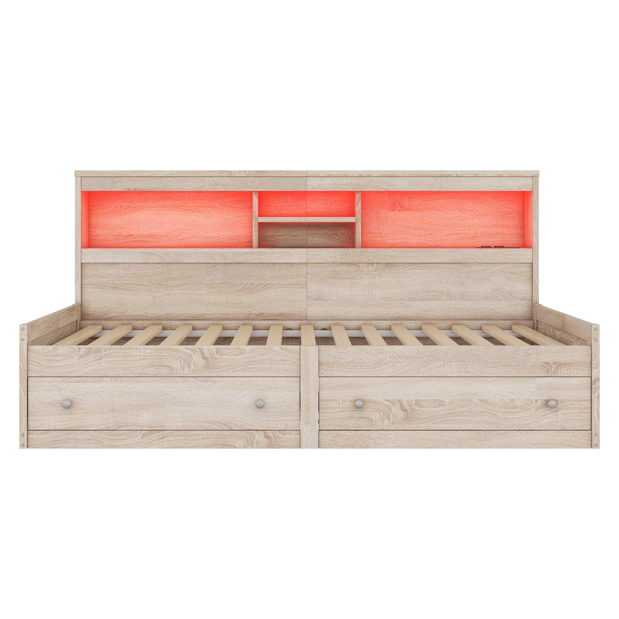 Logidon Daybed 90x200cm slaapbank met sfeerverlichting USB naturel