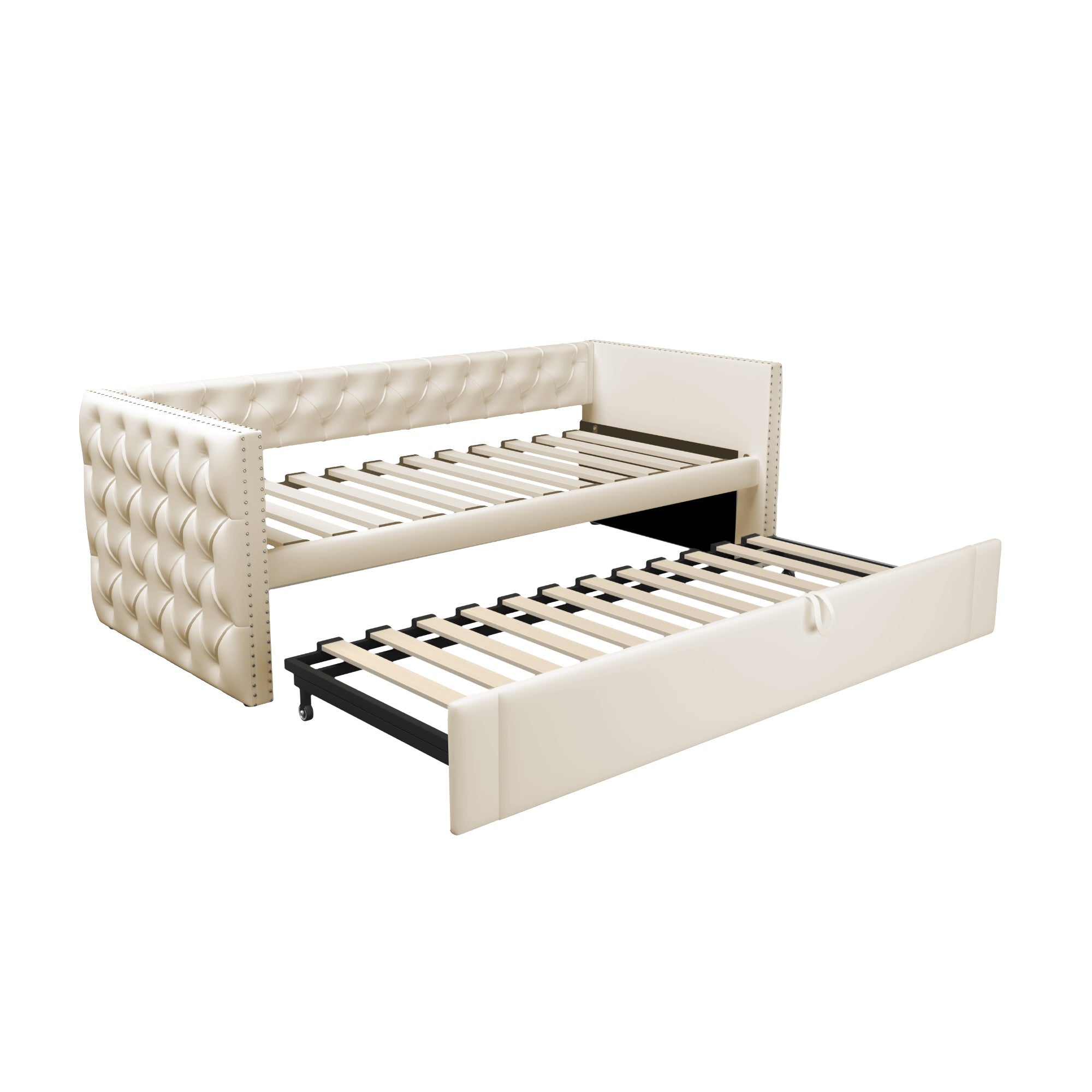 Logidon gestoffeerd bed slaapbank 90x200 beige fluwelen lattenbodem