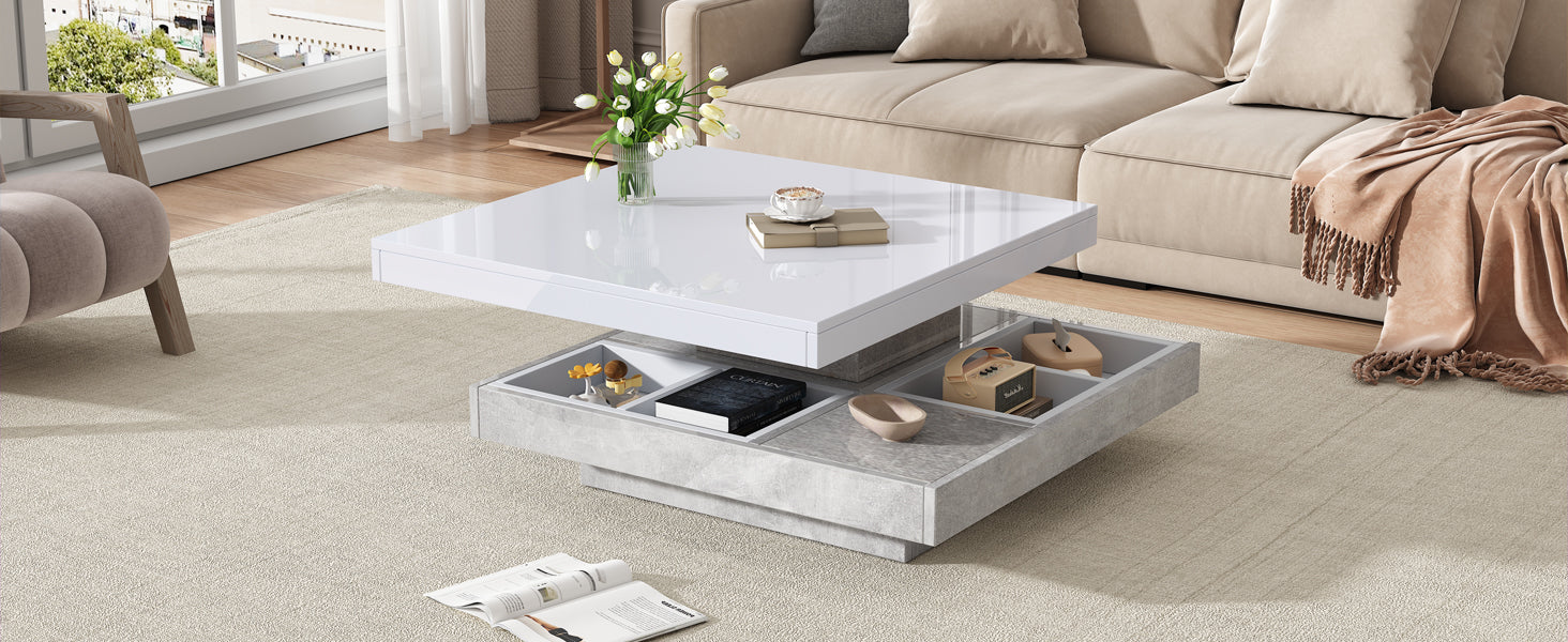 Logidon 360 graden draaibare salontafel 70x70x36 cm wit hoogglans