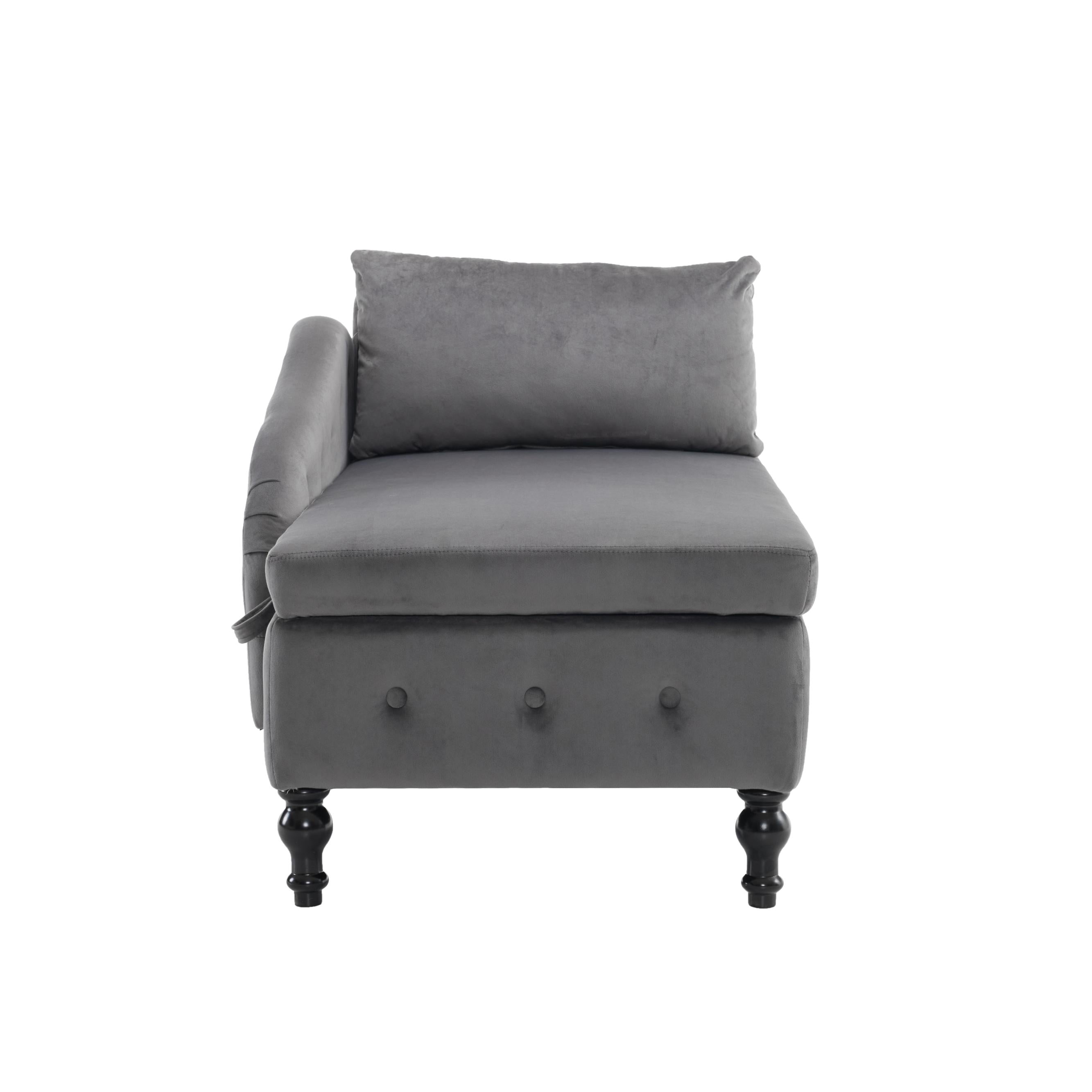 Logidon chaise longue bank grijs fluweel met opbergspijkerkop