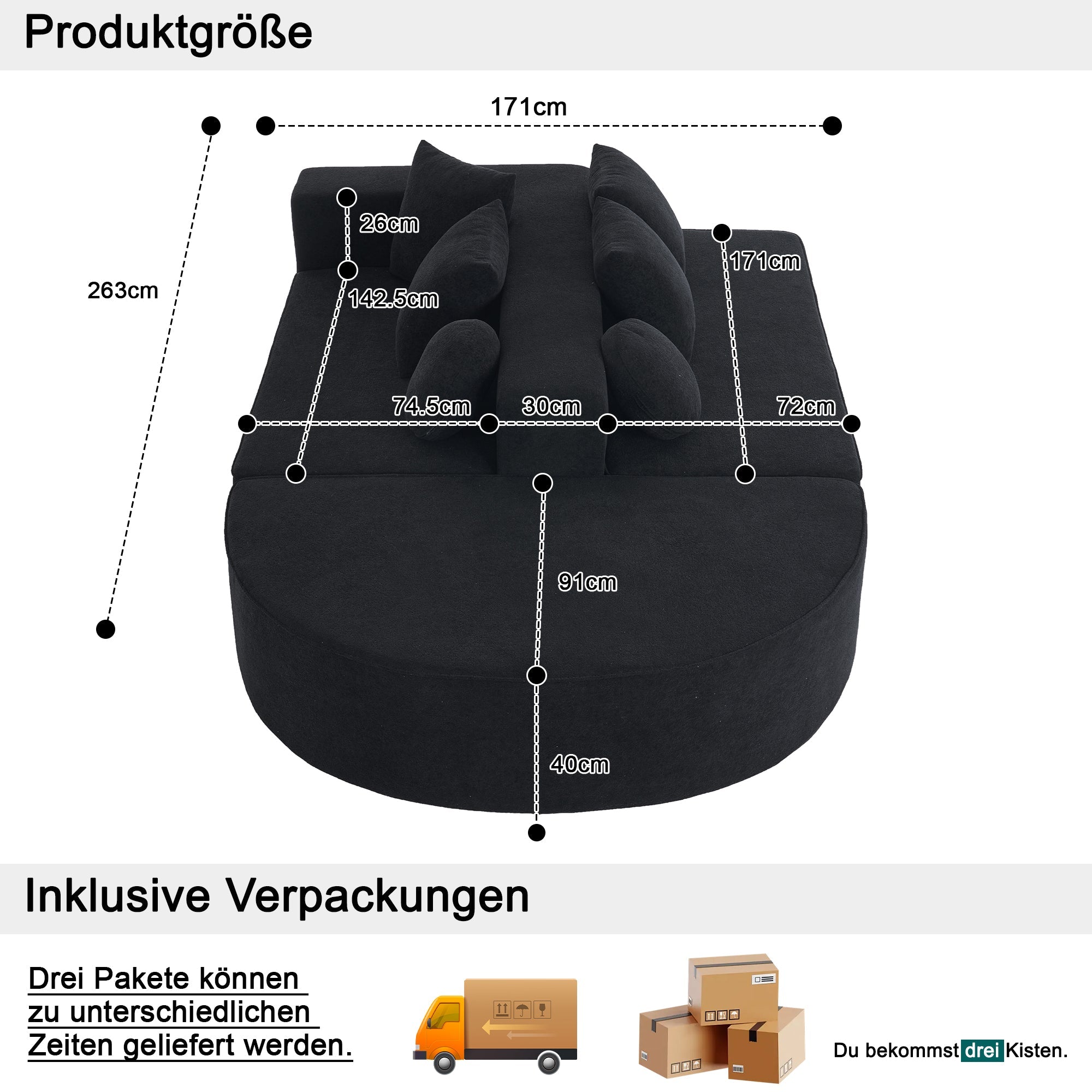 Logidon Cloud Bench Velvet Zwart Modulaire 5-zitsbank