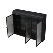 Logidon Driedeurs Glazen Wandvitrinekast Zwart Gebogen Deuren 90 cm