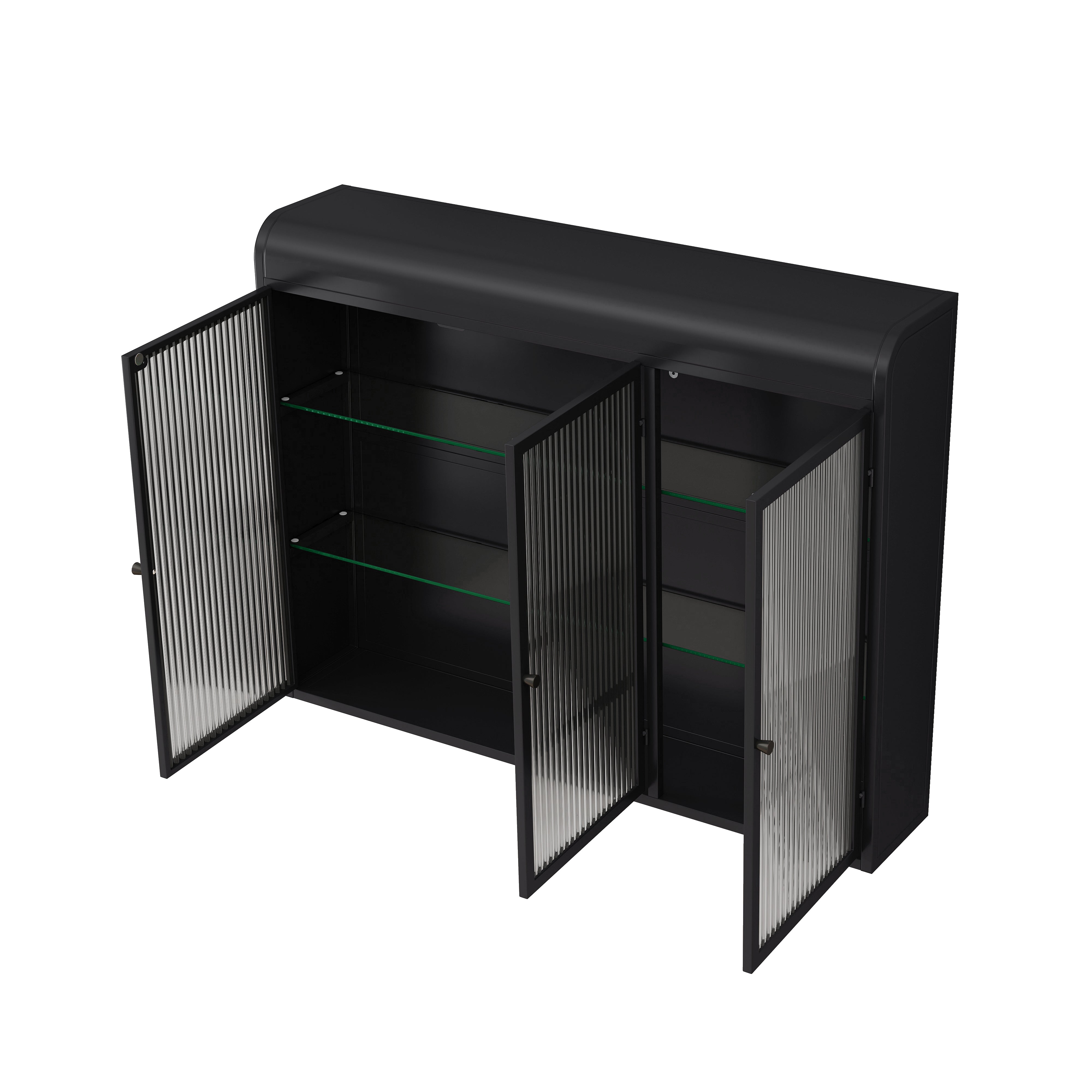 Logidon Driedeurs Glazen Wandvitrinekast Zwart Gebogen Deuren 90 cm