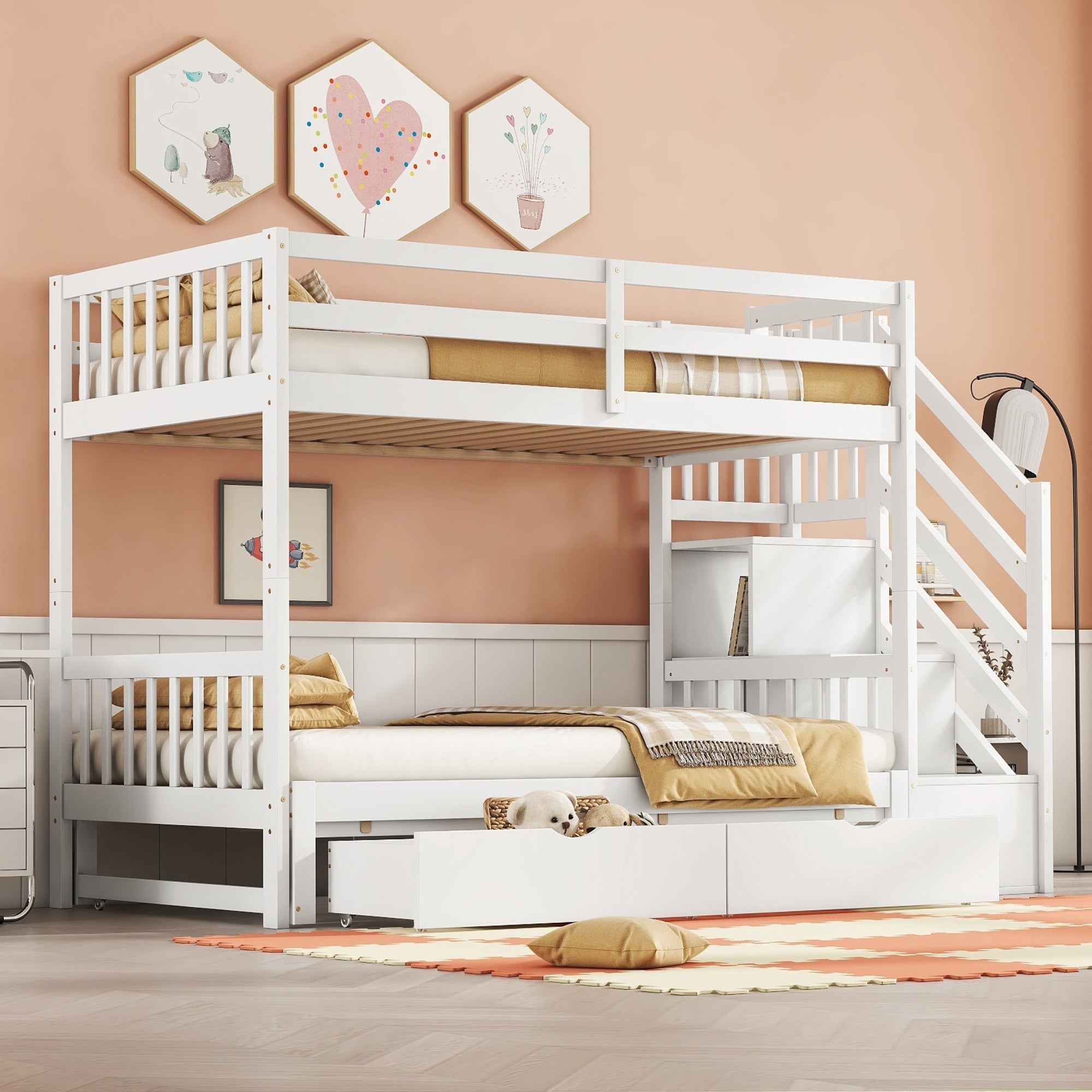 Logidon stapelbed 90x200 wit met uitschuifbaar bed 2 lades