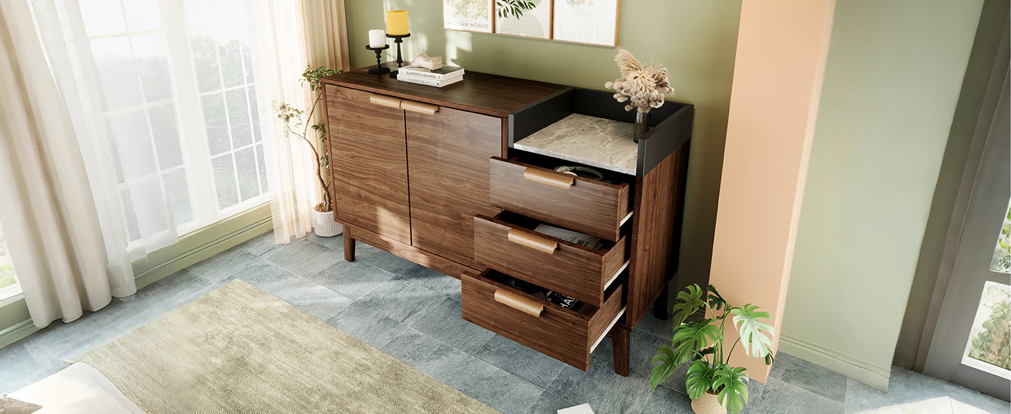 Logidon woonkamer ladekast eiken decor marmerlook blad 3 lades