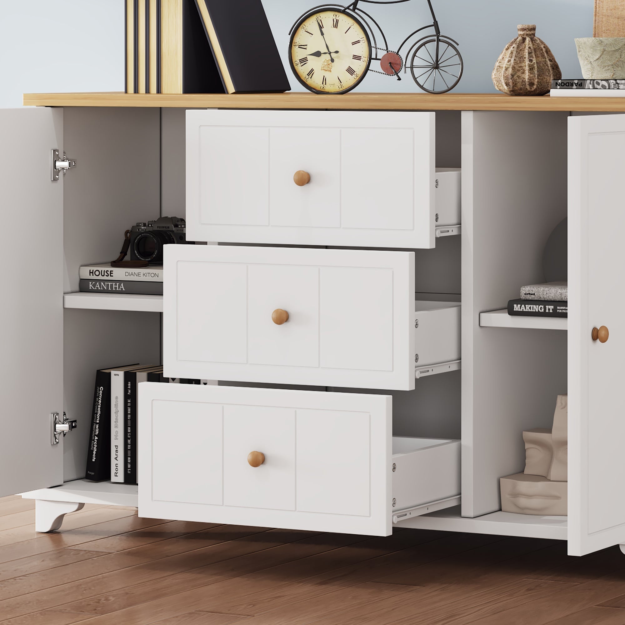 Logidon classic chest of drawers white natural with 3 drawers and 2 doors