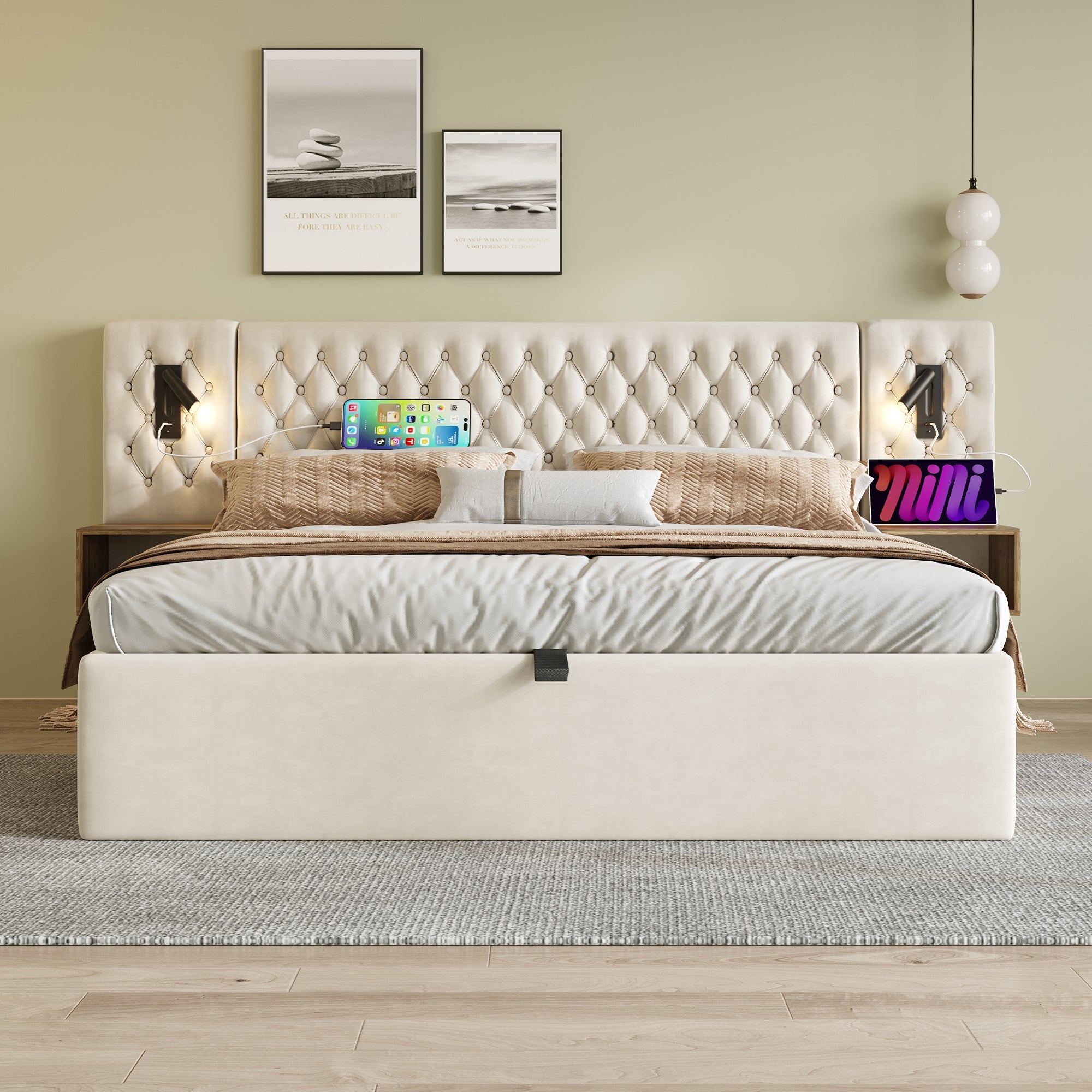 Logidon bedsysteem beige 160x200 cm hydraulisch opbergmatras