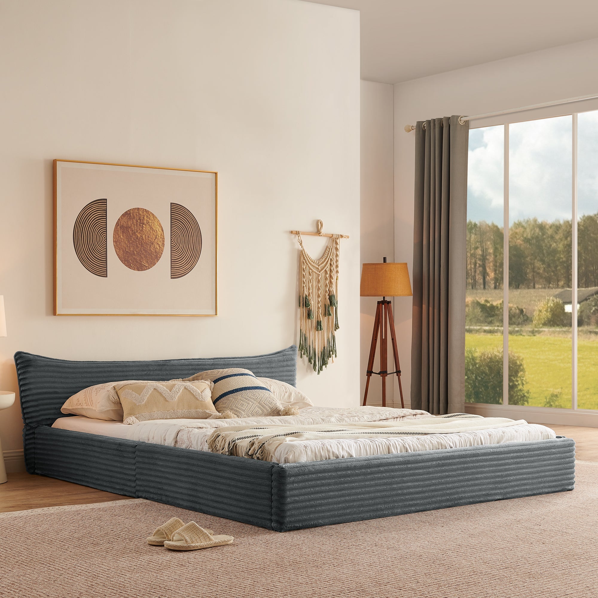 Logidon tweepersoonsbed 160x200 cm Donkergrijze chenille bekleding