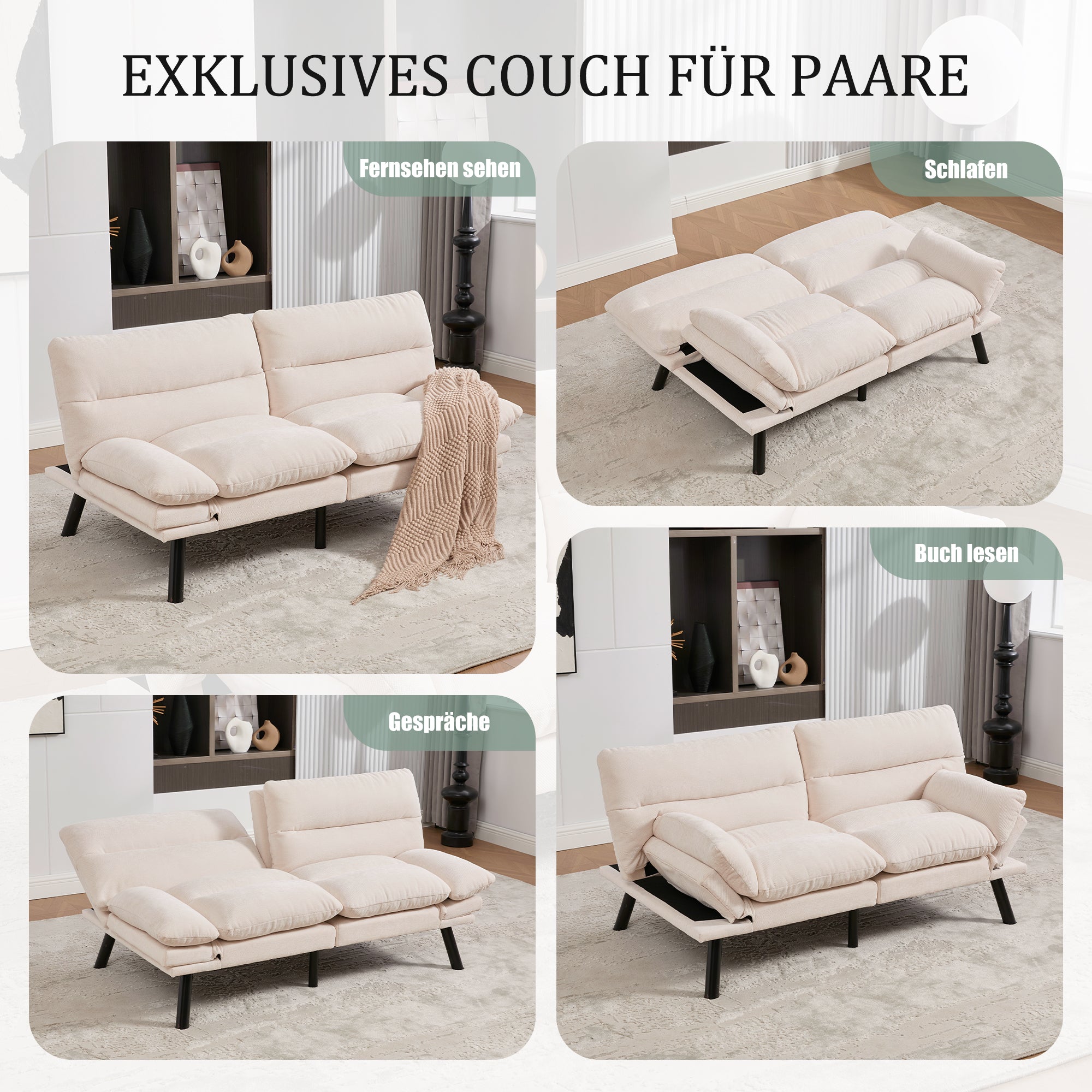 Logidon Moderne Tweezits Chenille Bank Beige Fluweel 165 x 90 x 76 cm