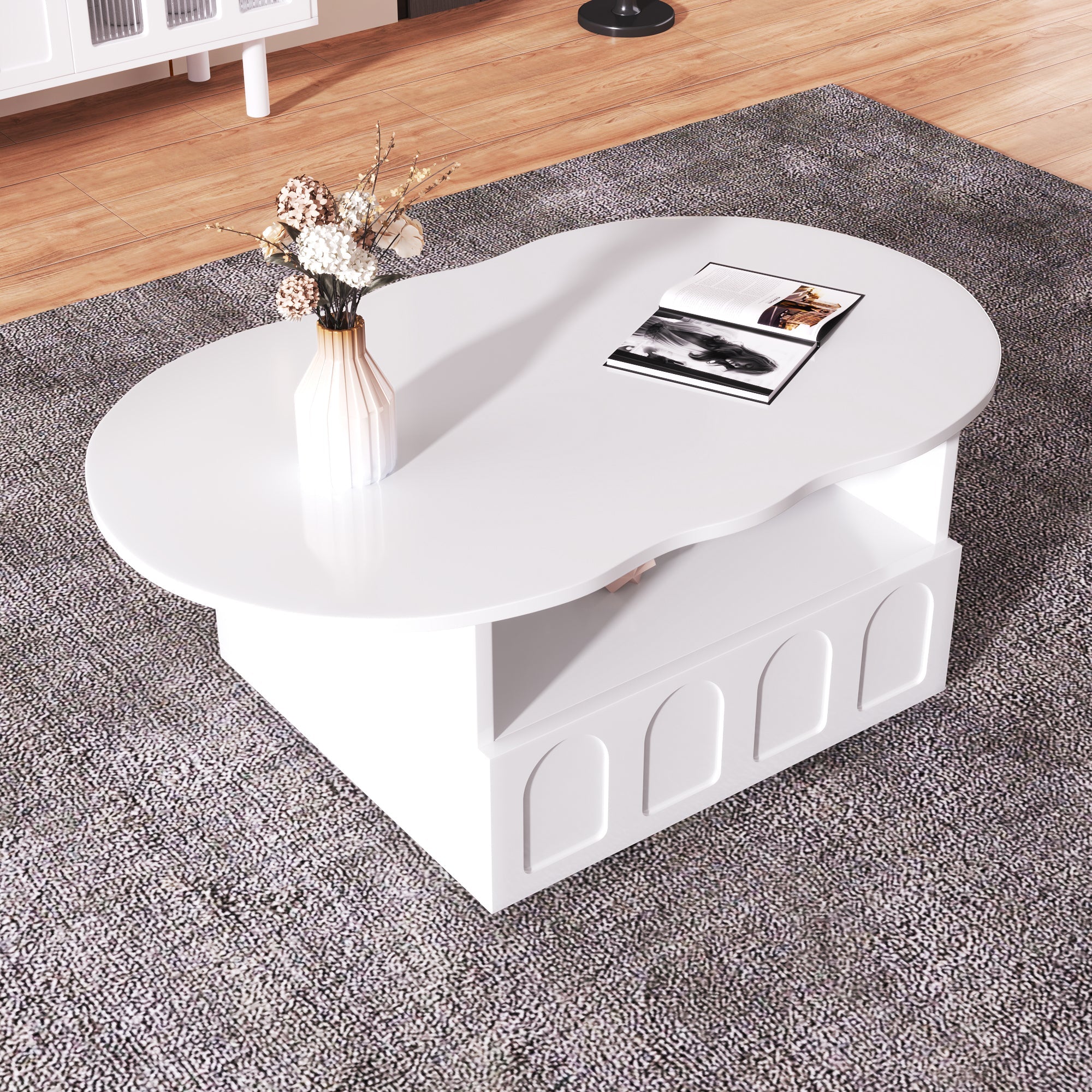 Logidon wolkvormige salontafel wit met lades en plank
