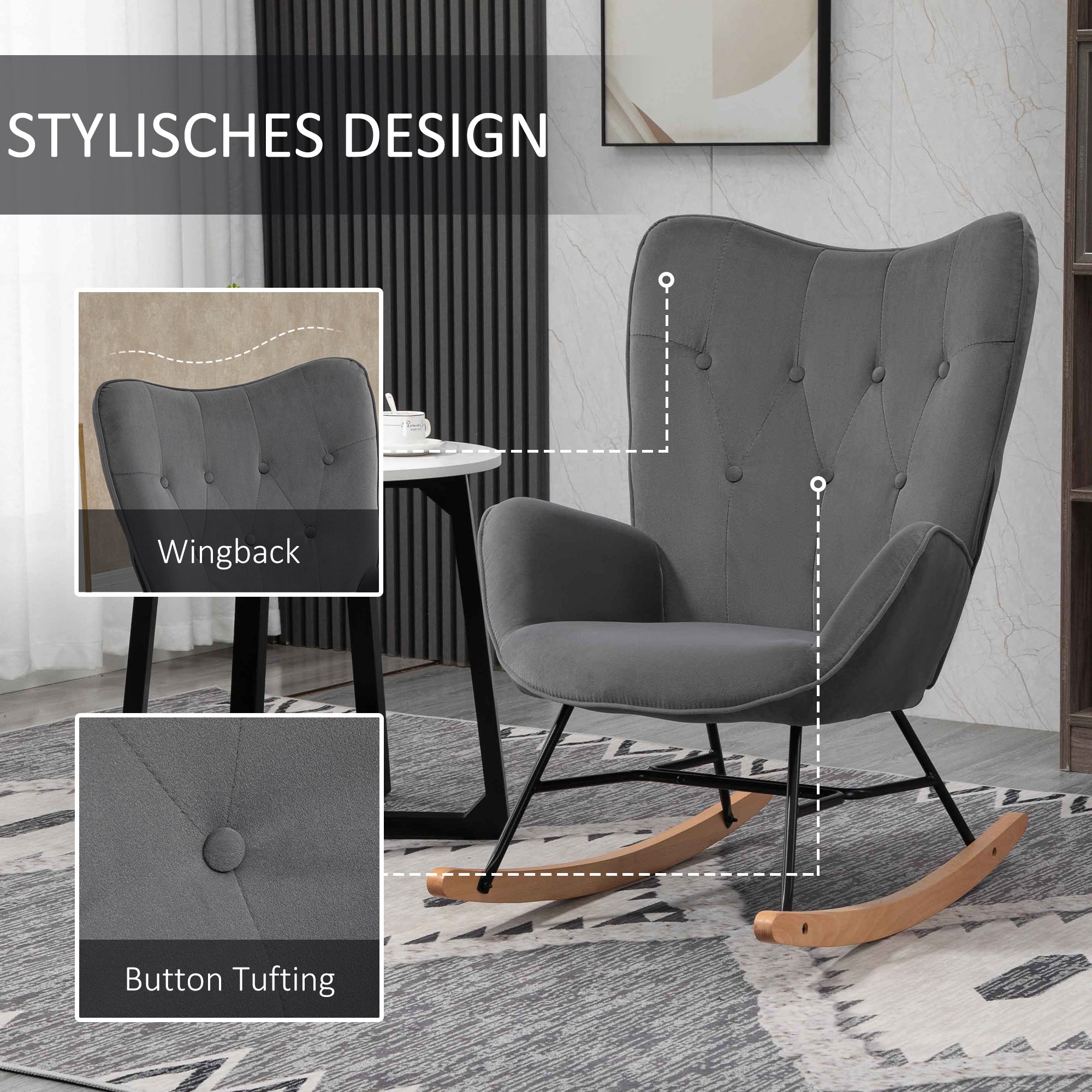Logidon Schommelstoel Donkergrijs Fluweelachtig Polyester Stalen Frame