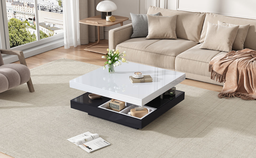 Logidon Draaibare Salontafel Wit Blad Zwart Onderstel 70x70x36