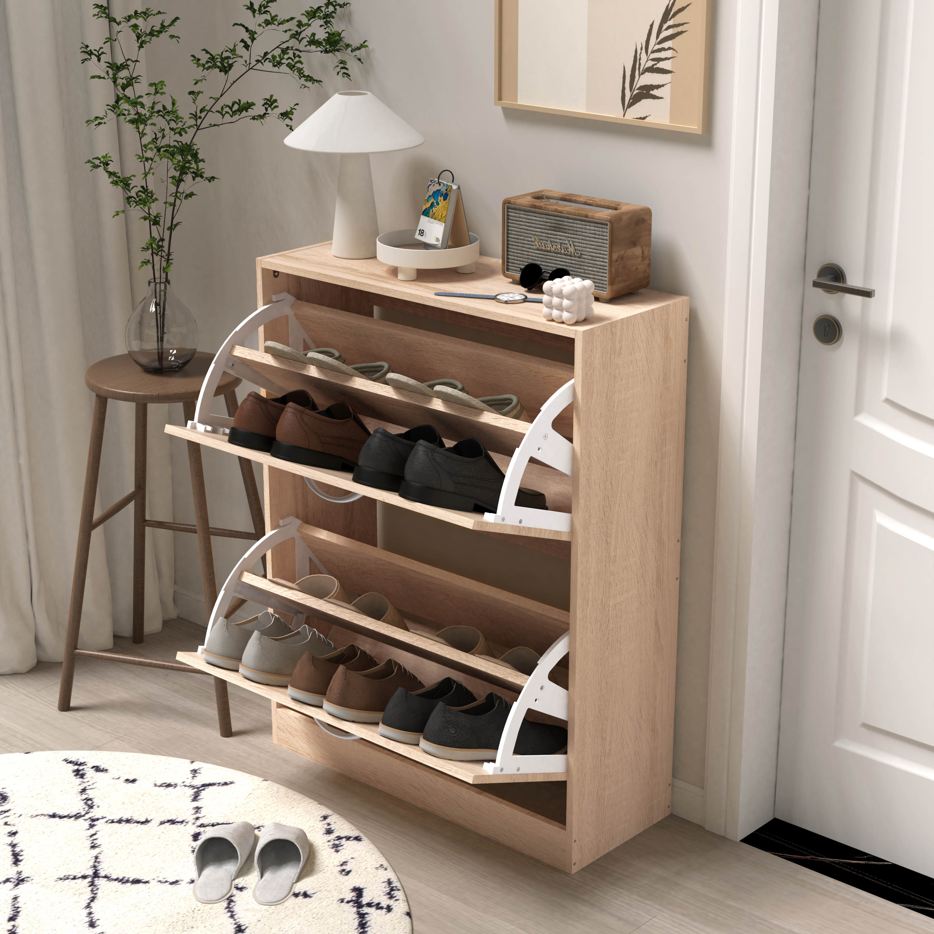 Logidon shoe cabinet oak white with 2 folding doors 62x24x80 cm