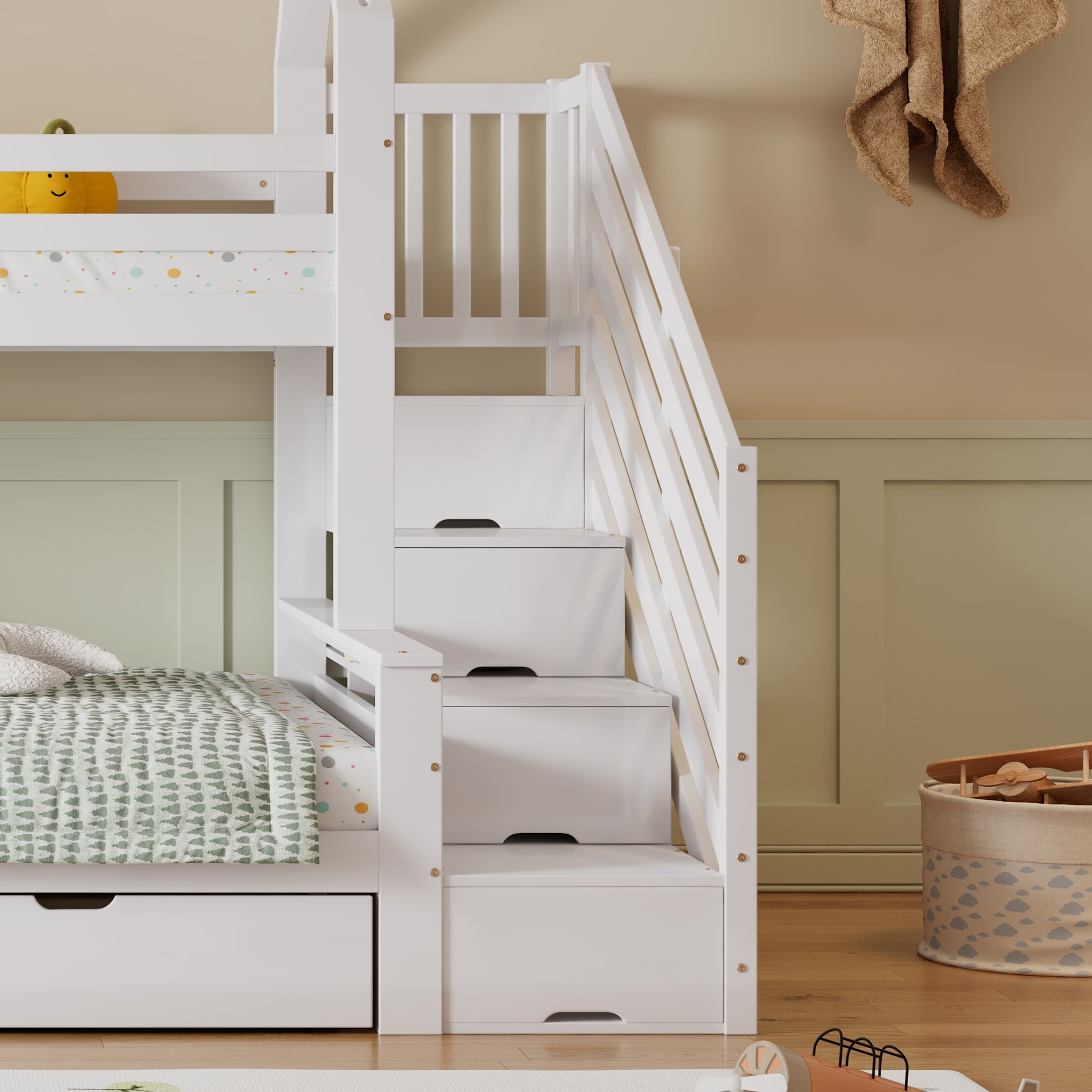 Logidon stapelbed kinderbed wit 90x200 en 140x200 met dakdesign