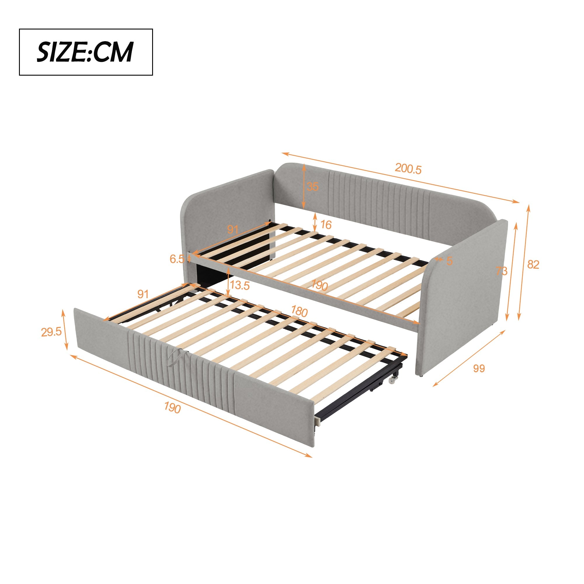 Logidon gestoffeerd bed slaapbank 90/180x190 cm lichtgrijs