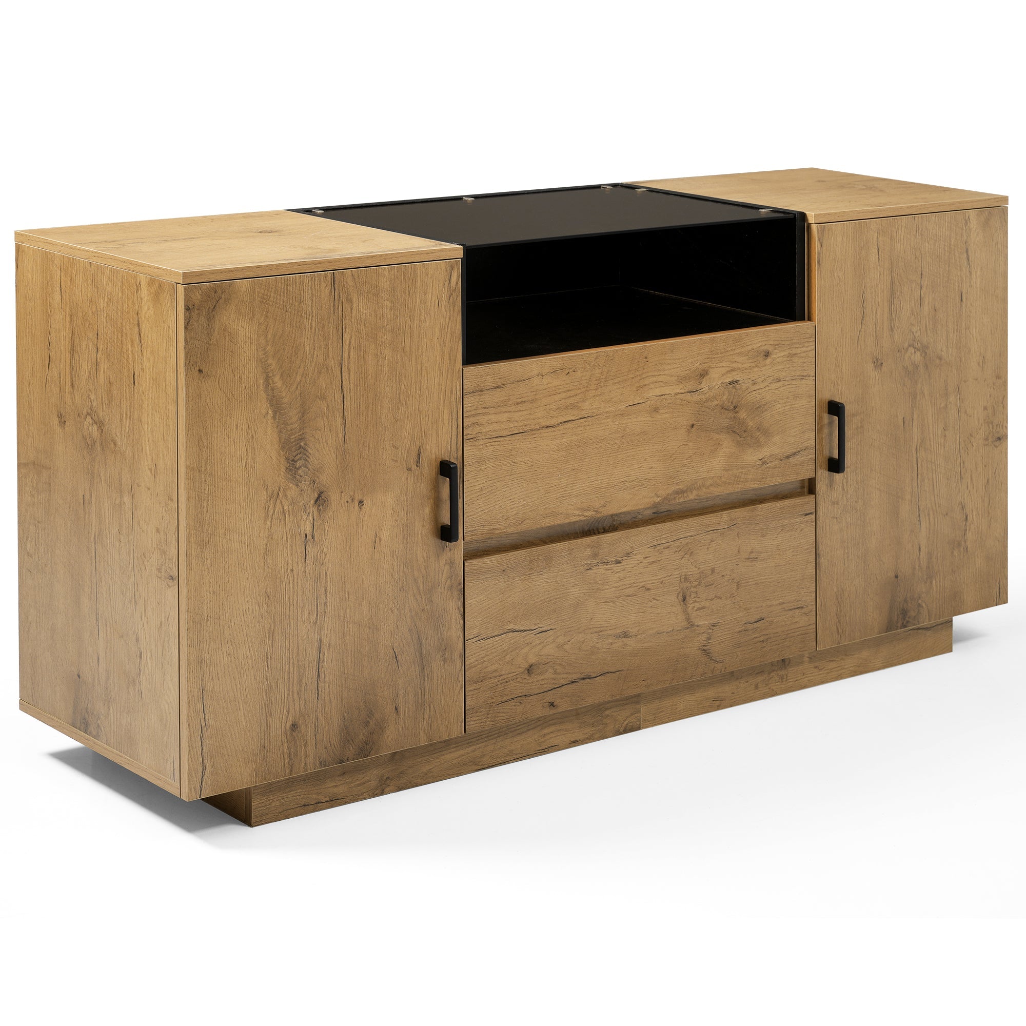Logidon oak look chest of drawers sideboard 2 drawers 2 cupboards H70