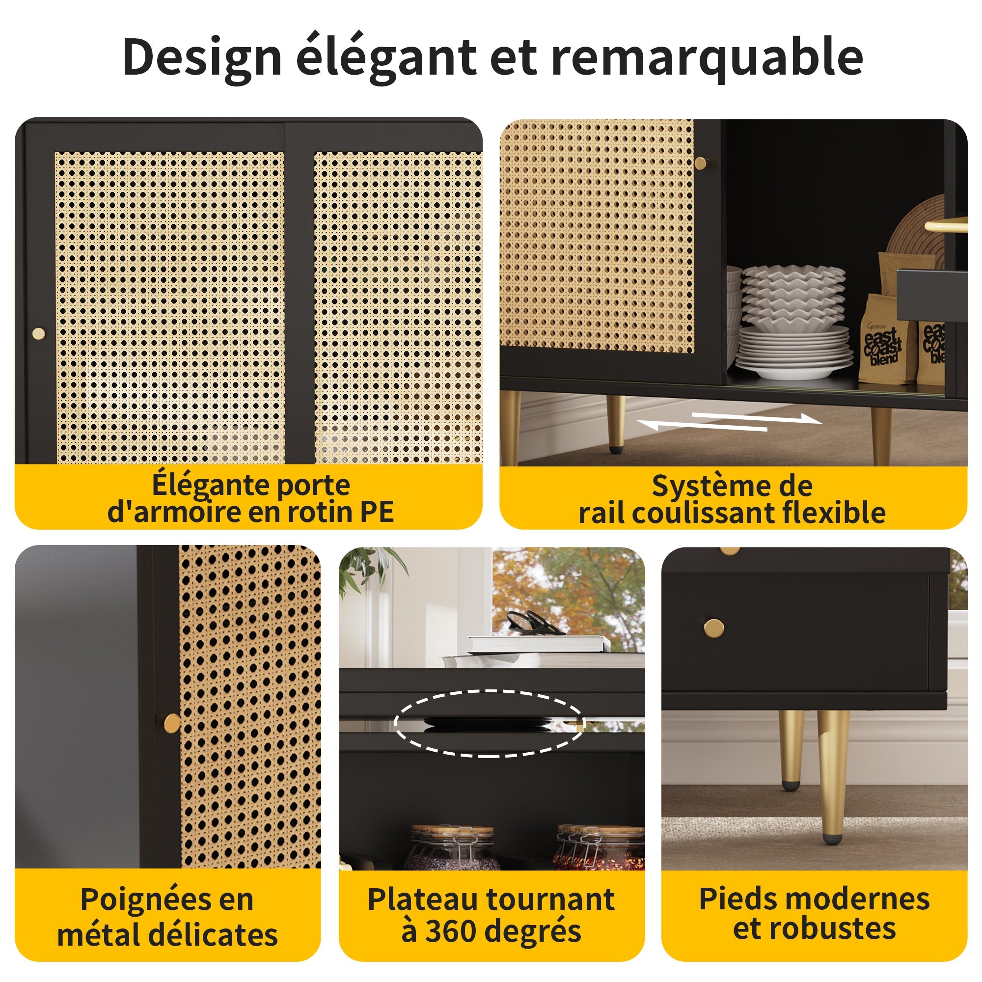 Logidon 360 graden draaibare bartafel met rotan deuropbergruimte zwart