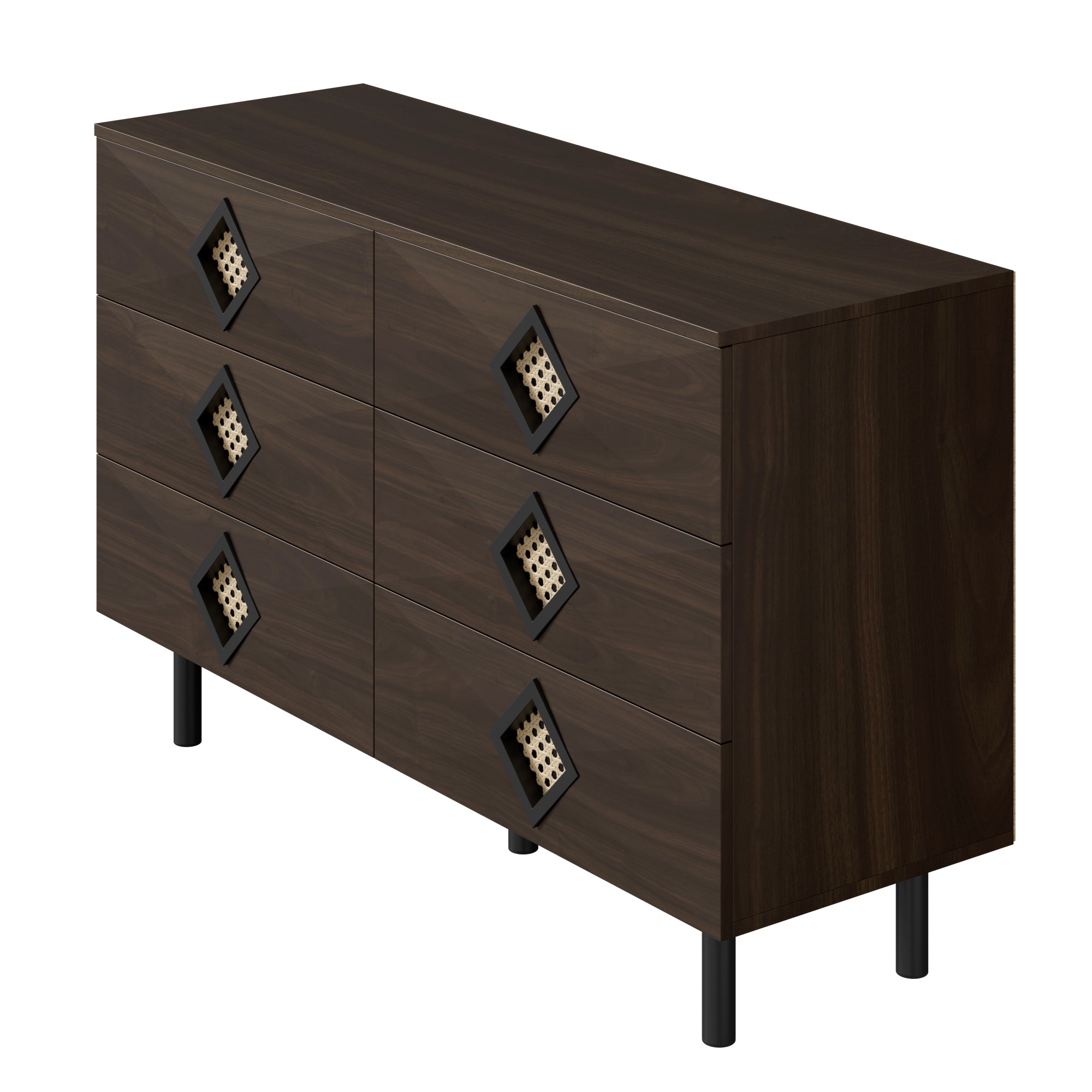 Logidon Elegante kaptafel met 6 laden, walnoot met rotan handvat