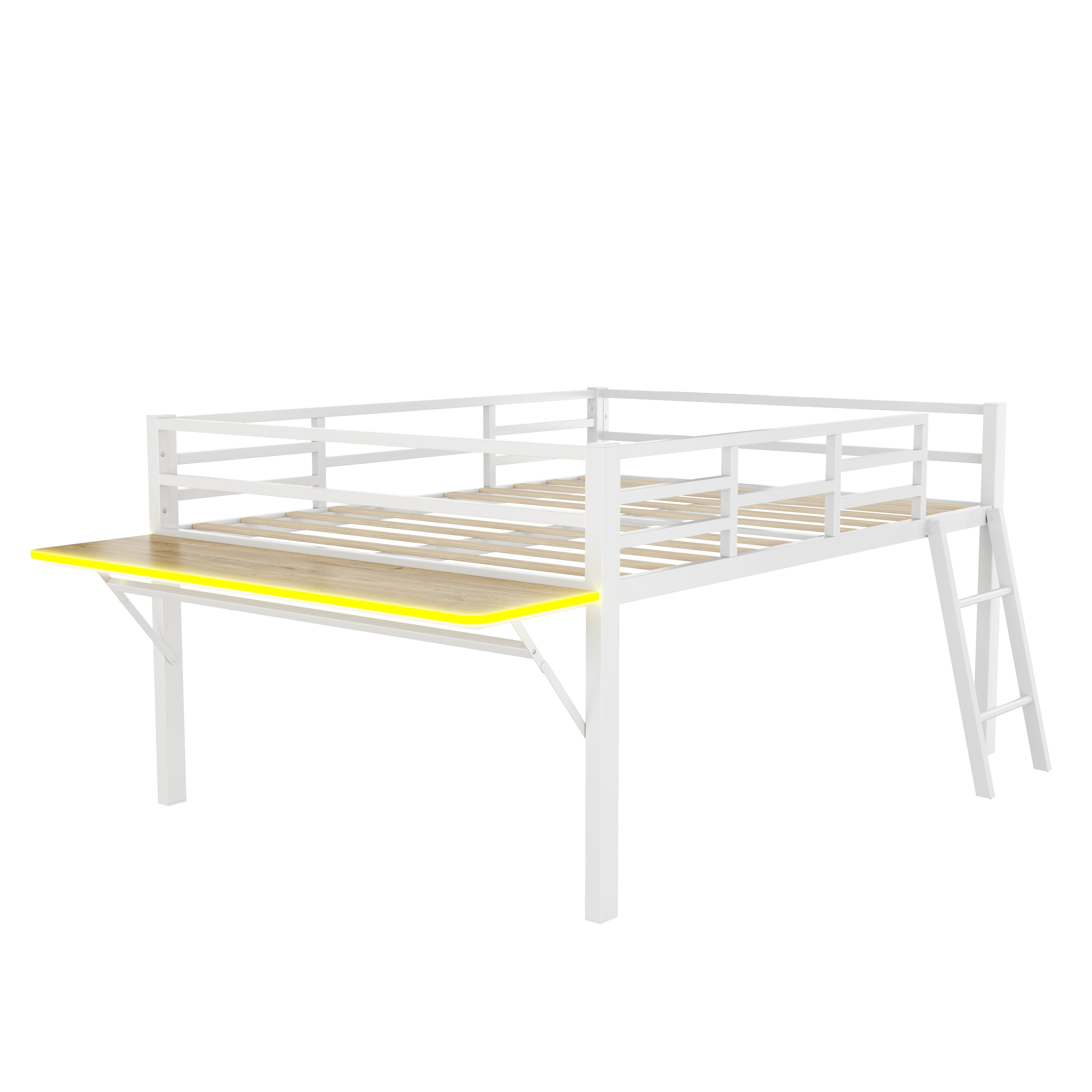 Logidon vlakbed metalen bed 140x200 witte reling LED-lichtstrip