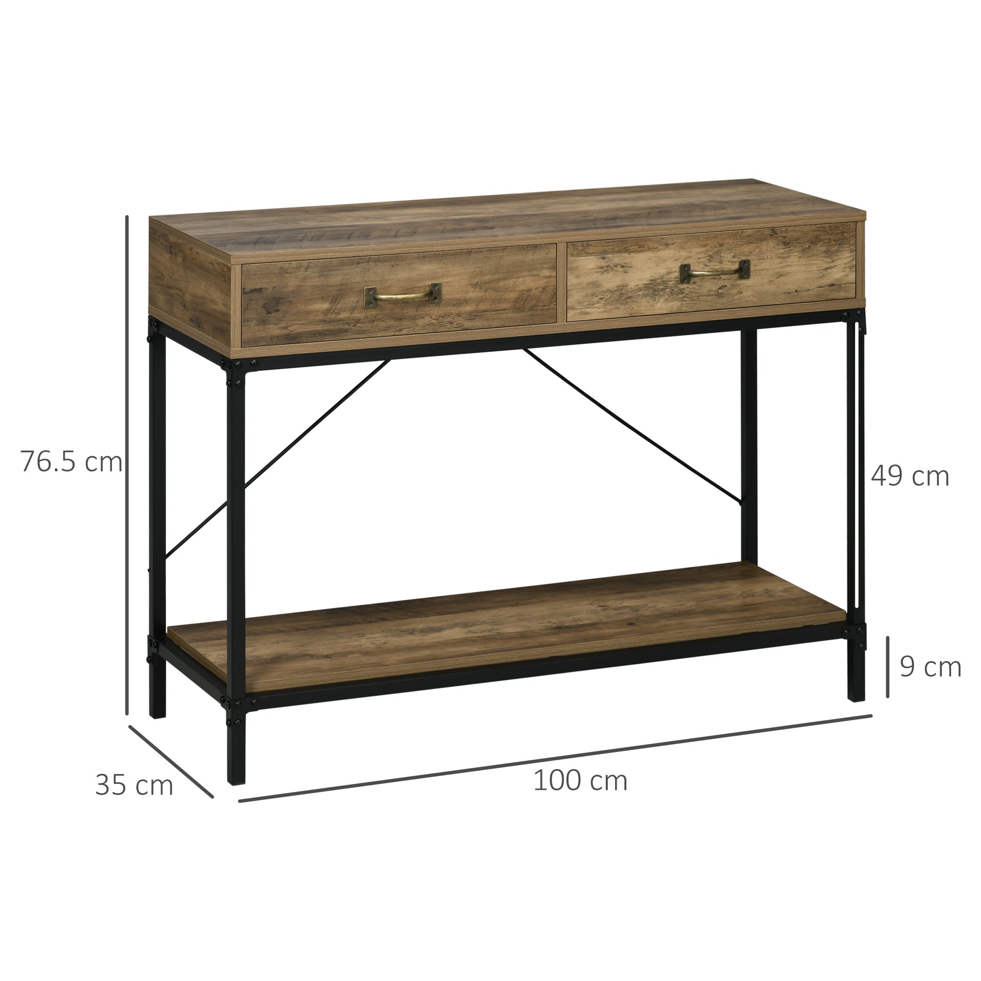Logidon Bijzettafel Met 2 Laden Vintage Bruin Zwart 100x35x76,5