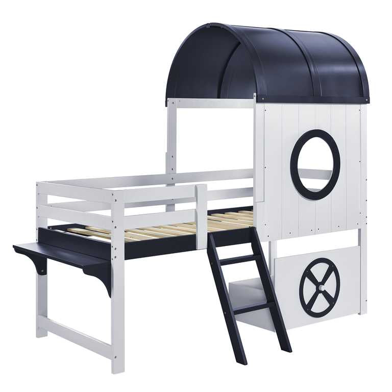 Logidon stapelbed halfhoogslaper 90x200 wit donkerblauw dakraam