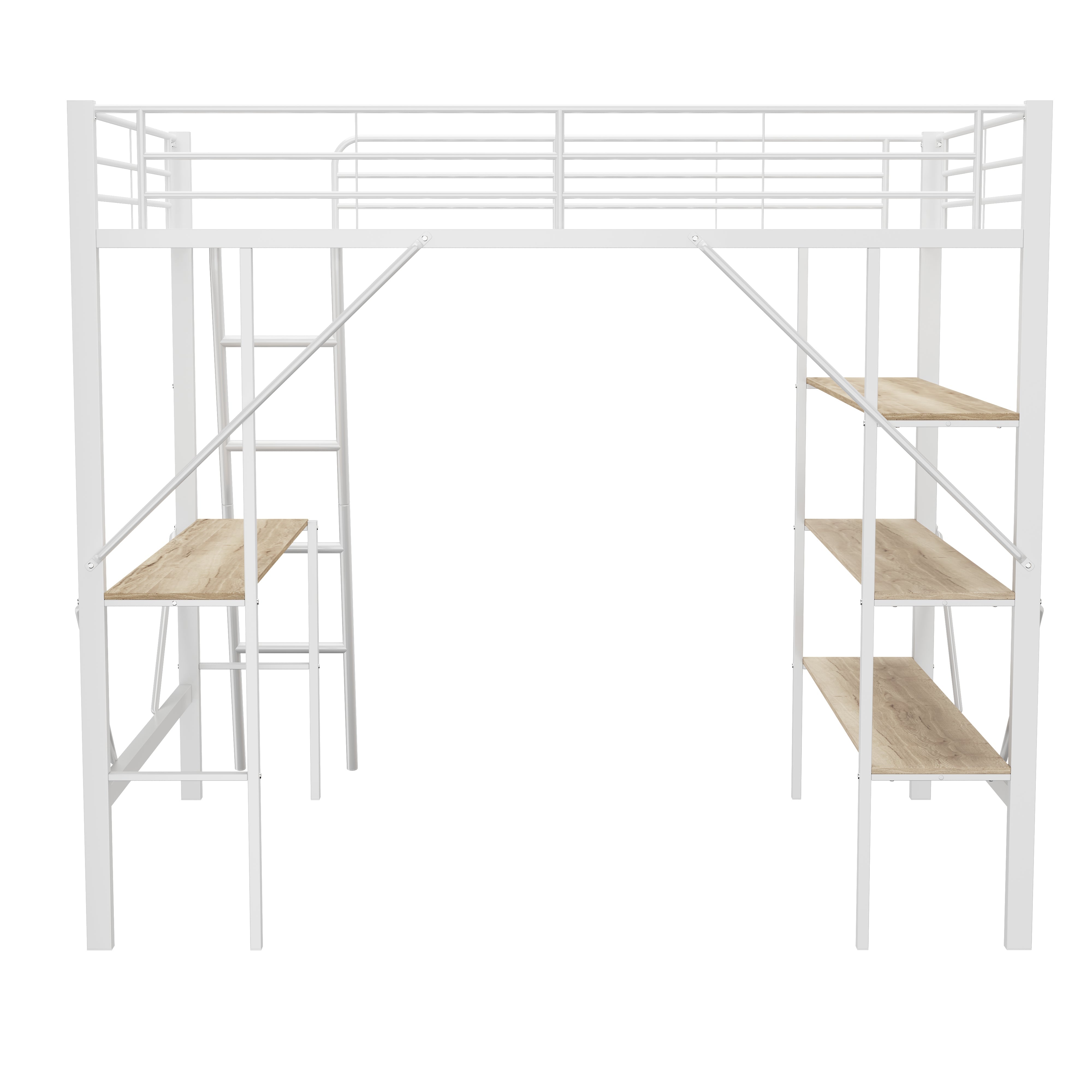 Logidon 90x200 cm metalen hoogslaper met bureauplanken wit