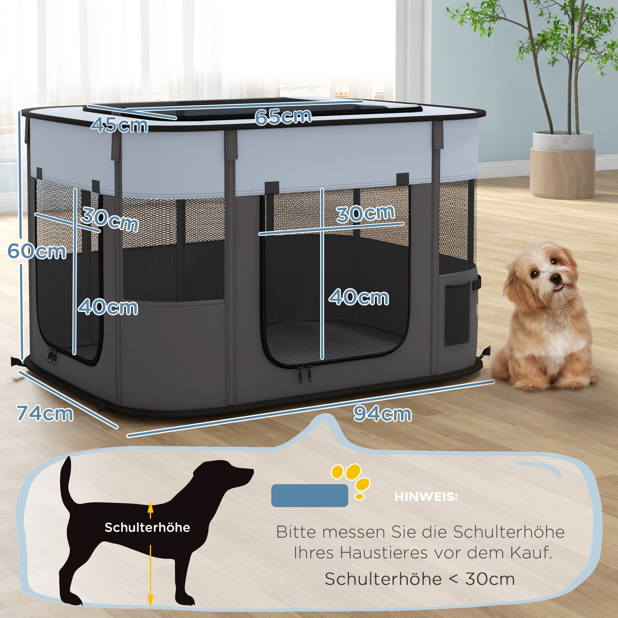 Logidon Puppy Run Opvouwbare Box Grijs 94 x 74 x 60 cm