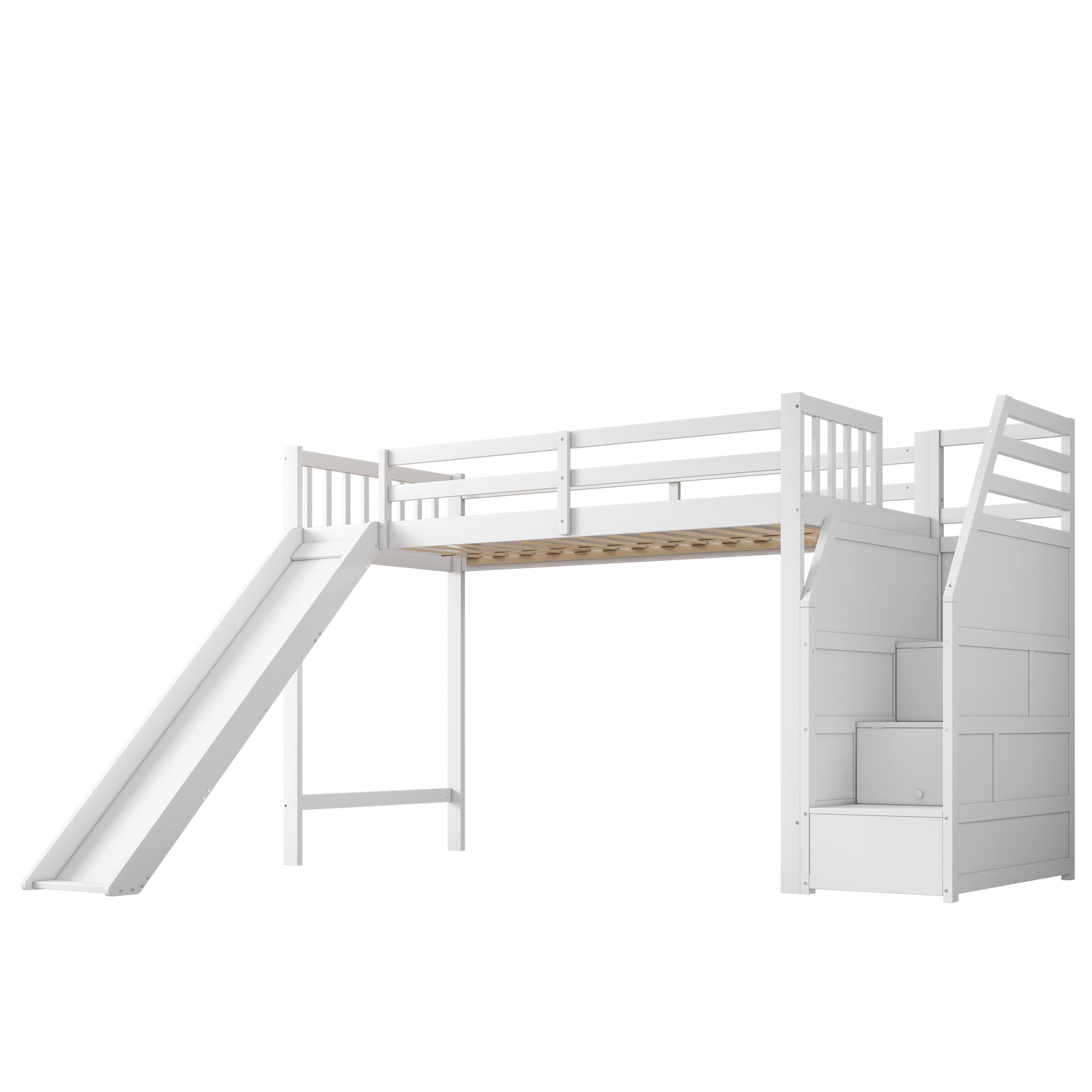 Logidon hoogslaper 90x200 cm met glijbaan en opbergladder wit EN747