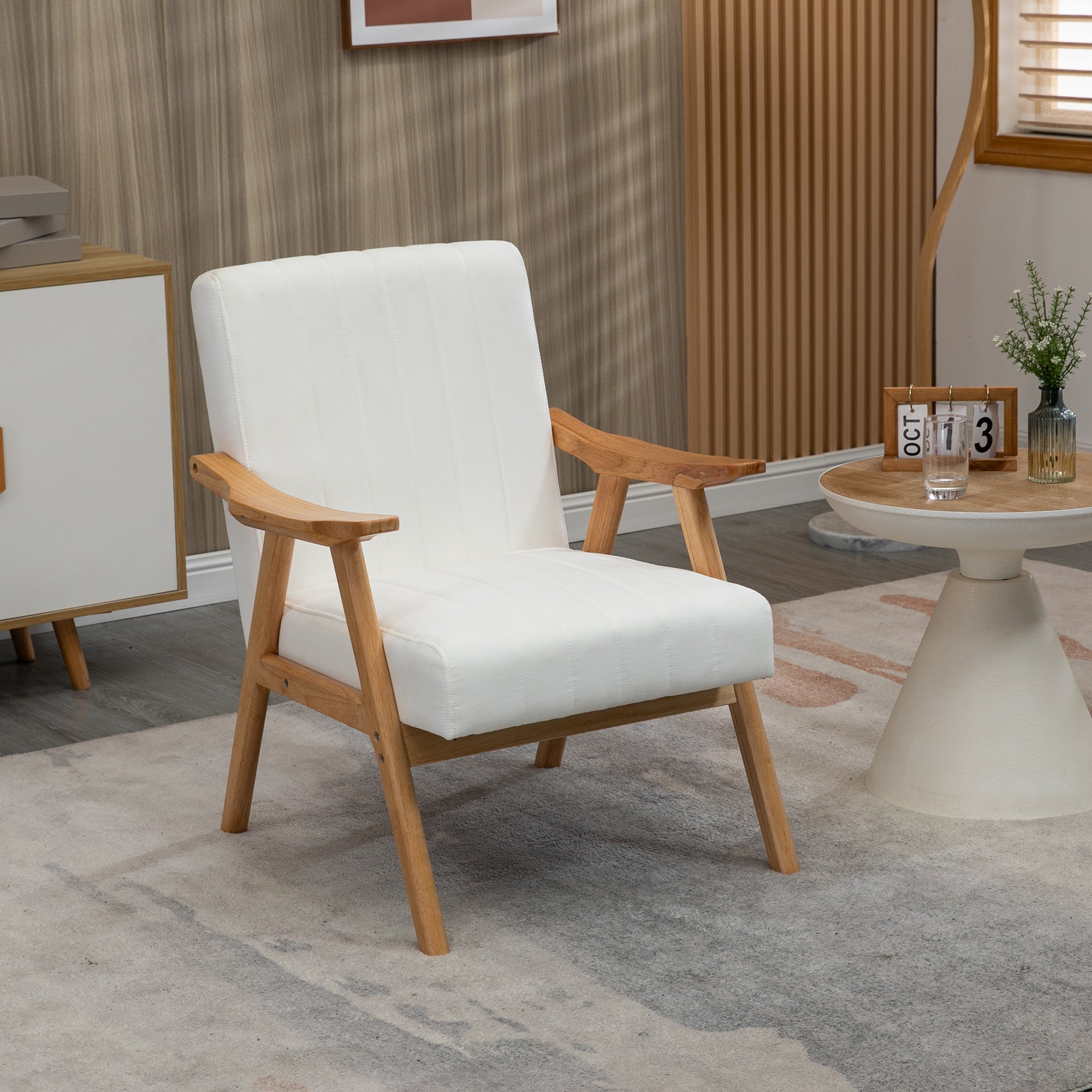 Logidon gestoffeerde stoel fluweellook crème armleuningen 68x74x82 cm