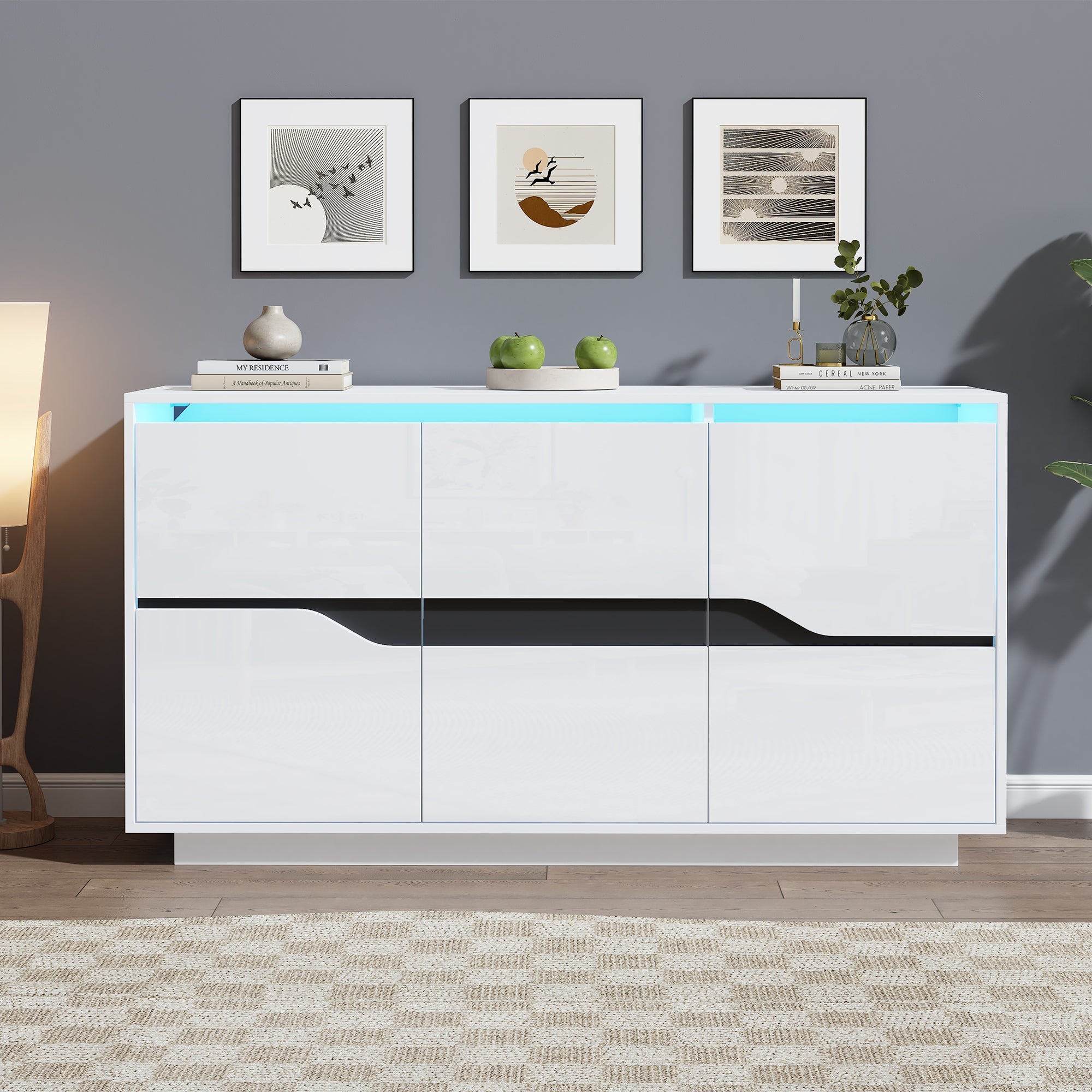Logidon Sideboard 140x40x76 Cm White Black With 3 Doors LED