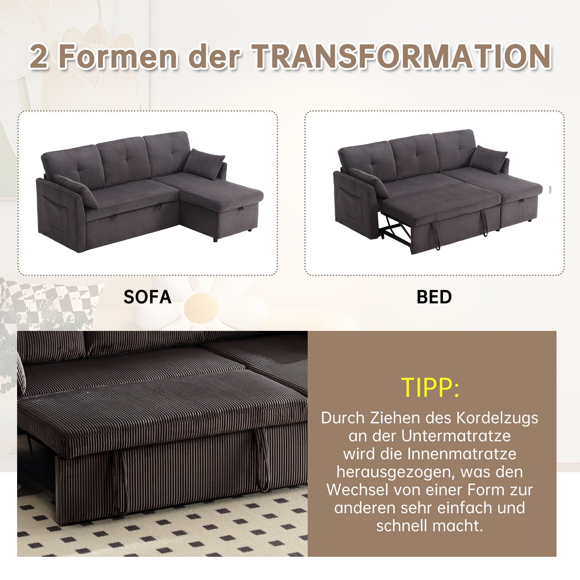 Logidon Sofa Bed With Storage Space Dark Gray Modular Corner Sofa