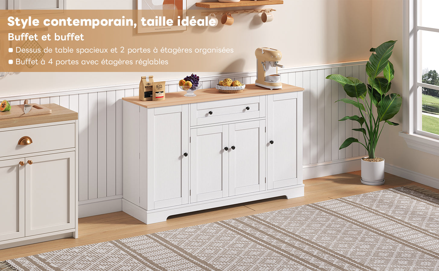 Logidon keukenbuffet 138 cm witte multifunctionele ladedeuren