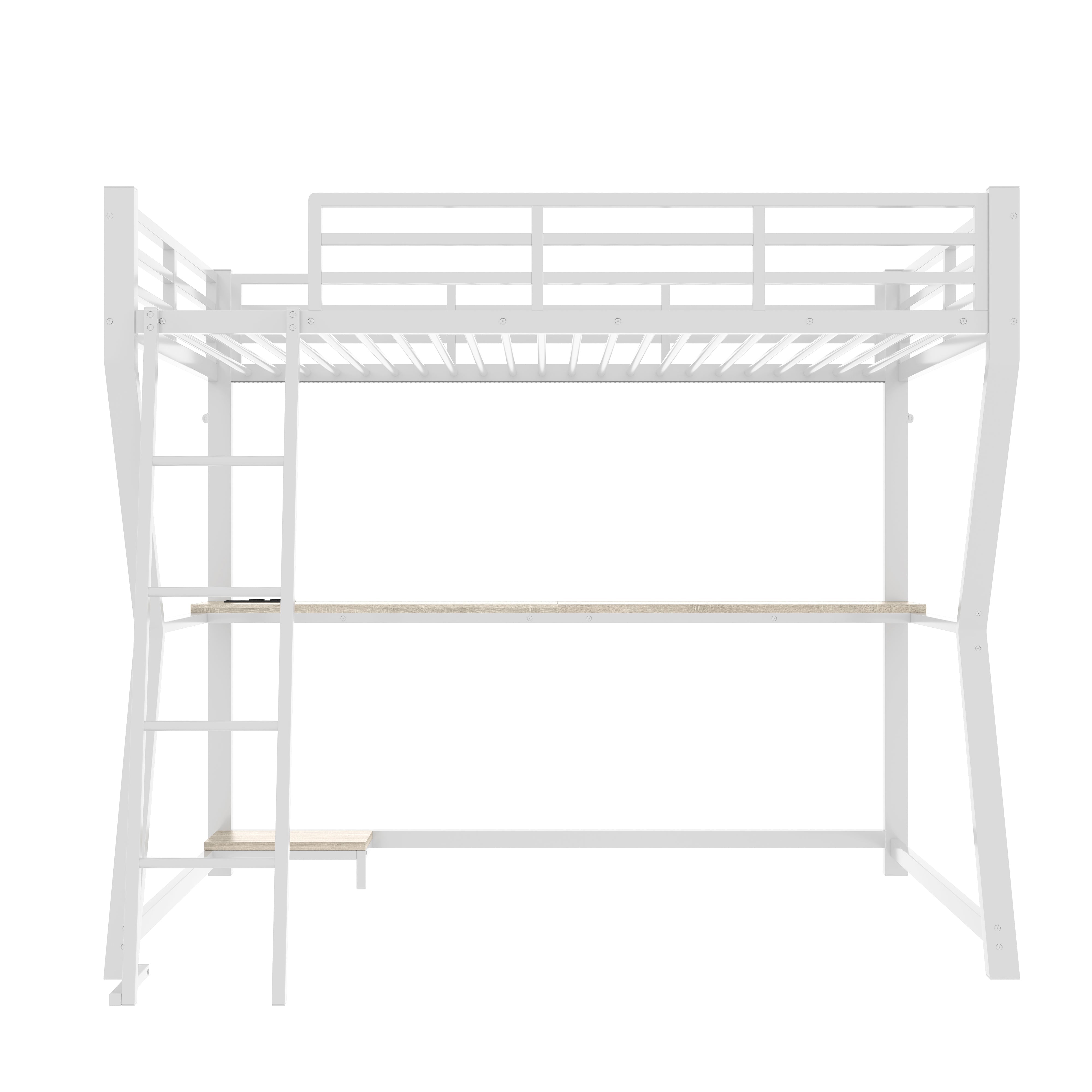 Logidon loft bed 90x200 with LED lighting and computer console white