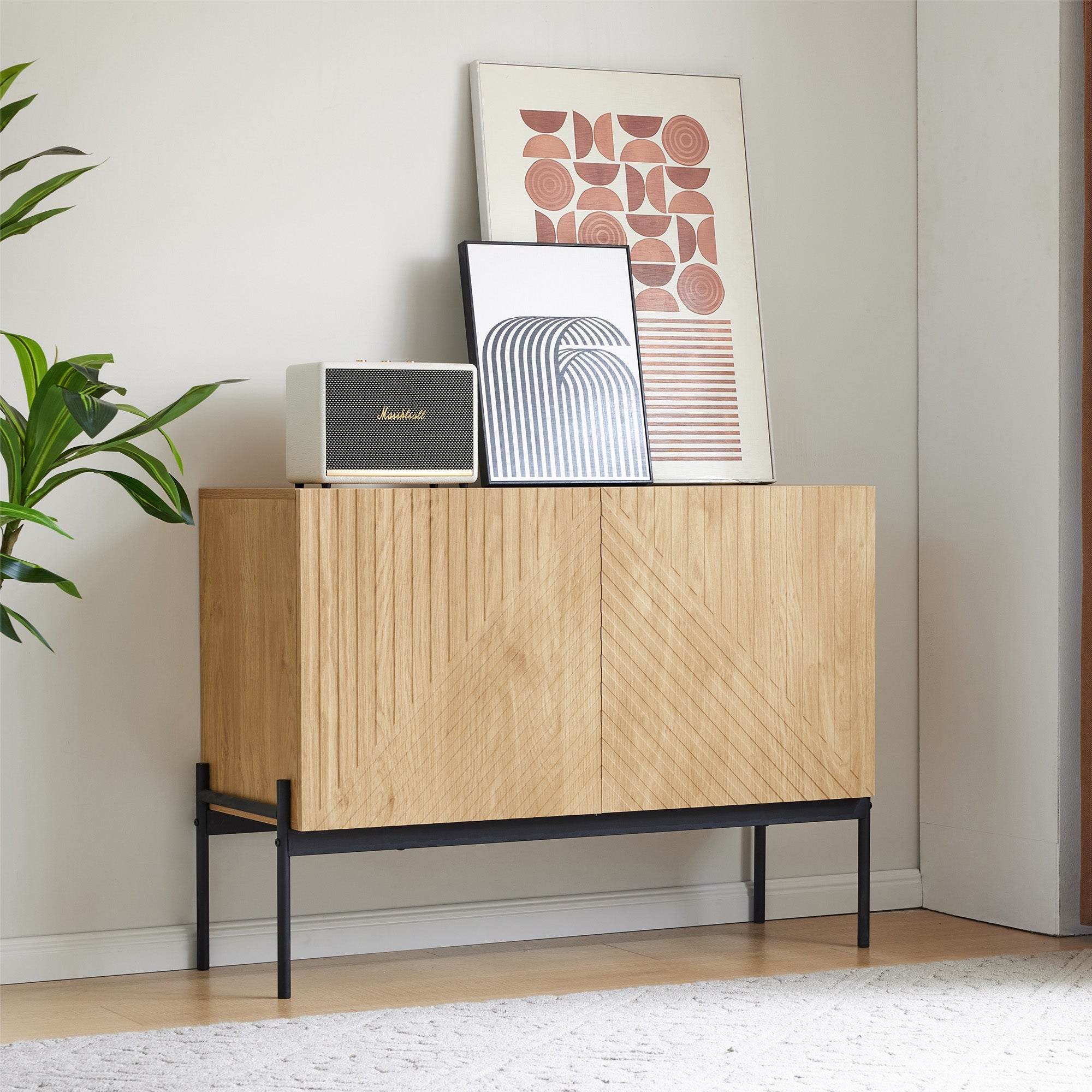Logidon dressoir naturel, 2 deuren, metalen poten, H75 B100 D40