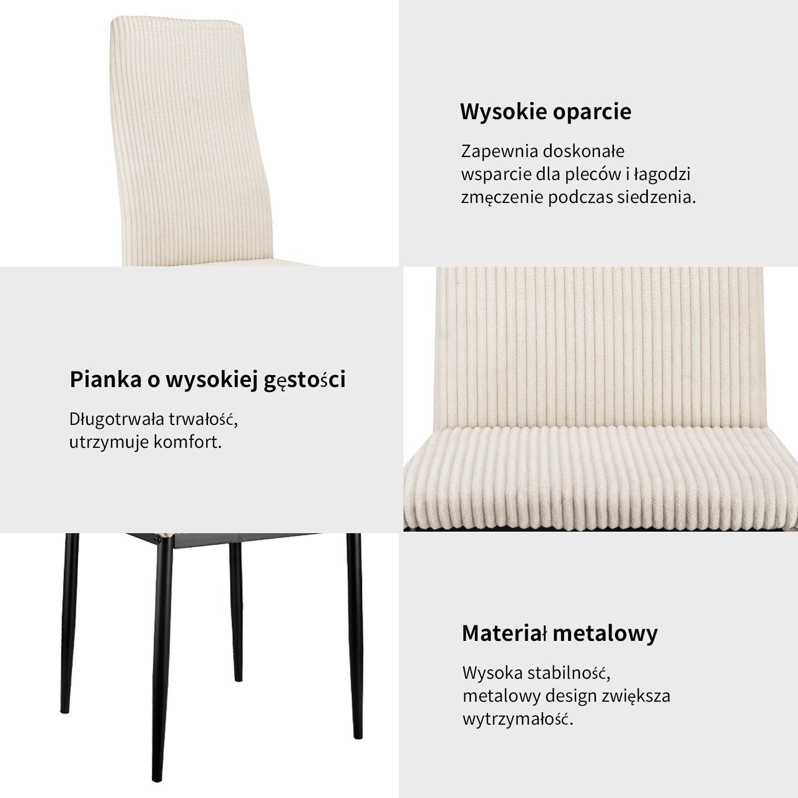 Logidon Eetkamerstoel set van 4 beige corduroy hoge rugleuning