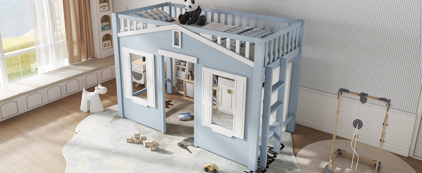 Logidon hoogslaper blauw 90x200 kinderbed met ruimte onder het bed