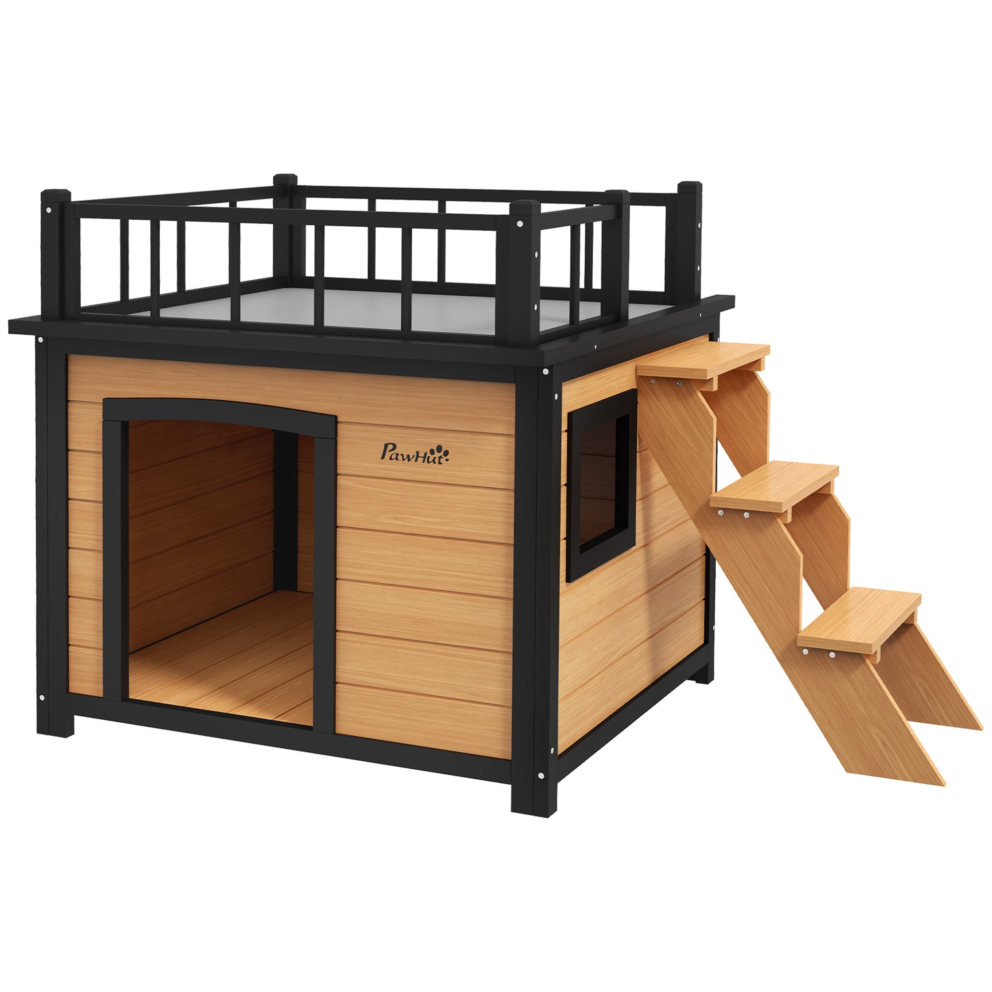 Logidon PawHut Hondenkennel met balkon en trap Geel 121x77x78 cm