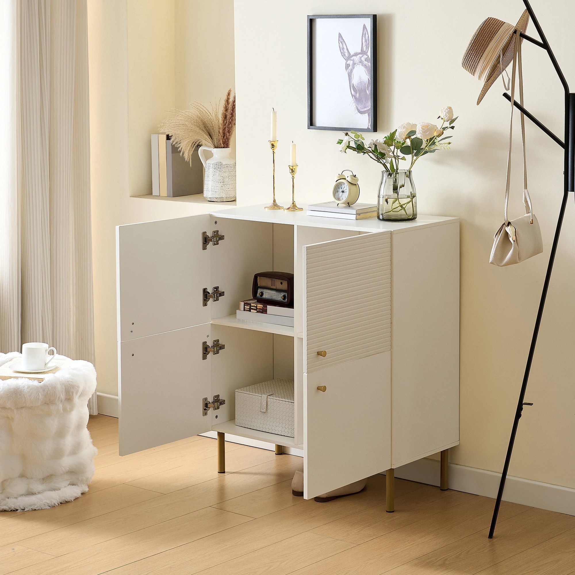 Logidon Wit MDF dressoir 80x36x90 cm zinken handvat stalen poten