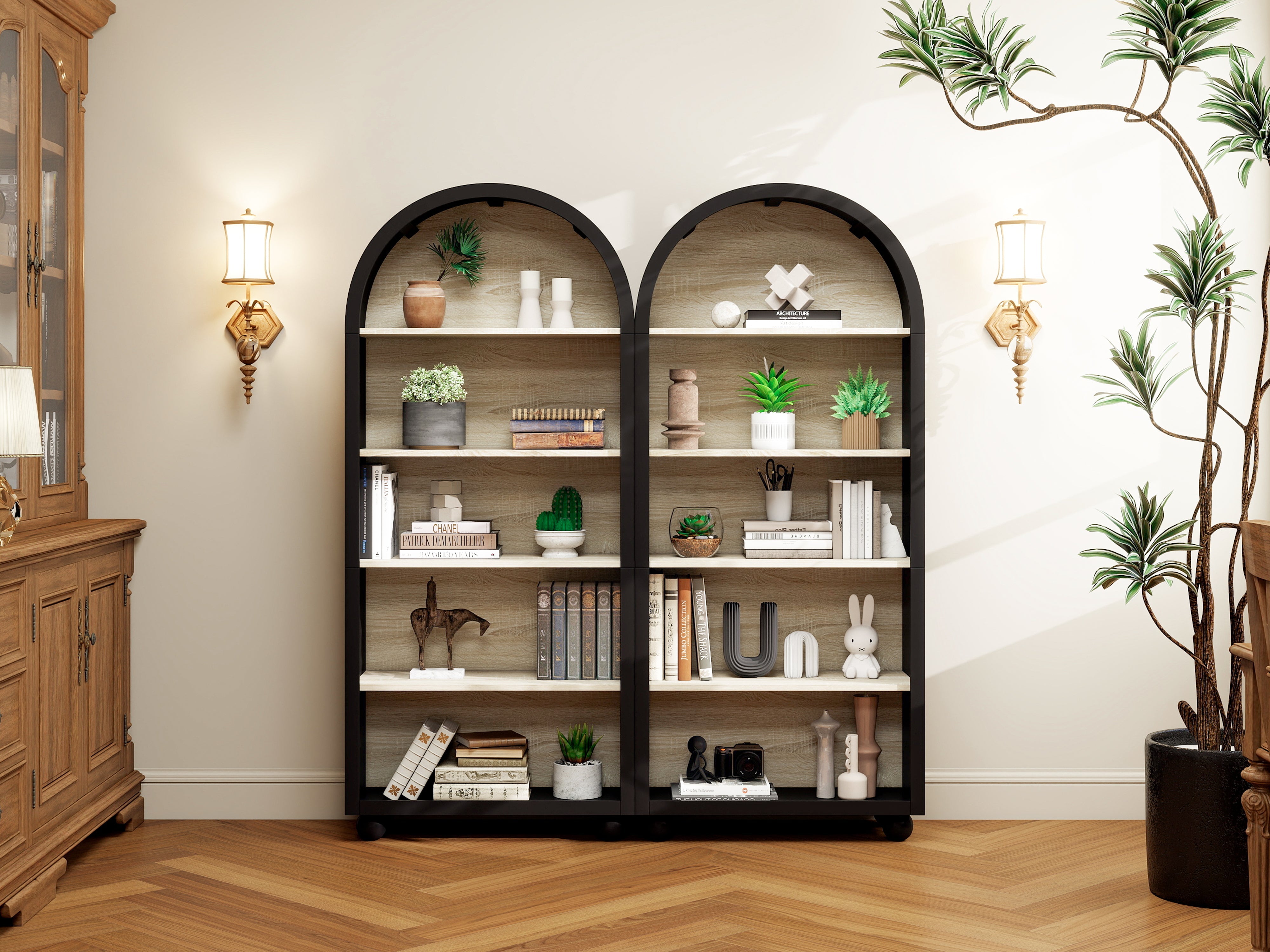 Logidon boekenkast metalen frame zwart naturel hout 70,5 x 30 x 161 cm