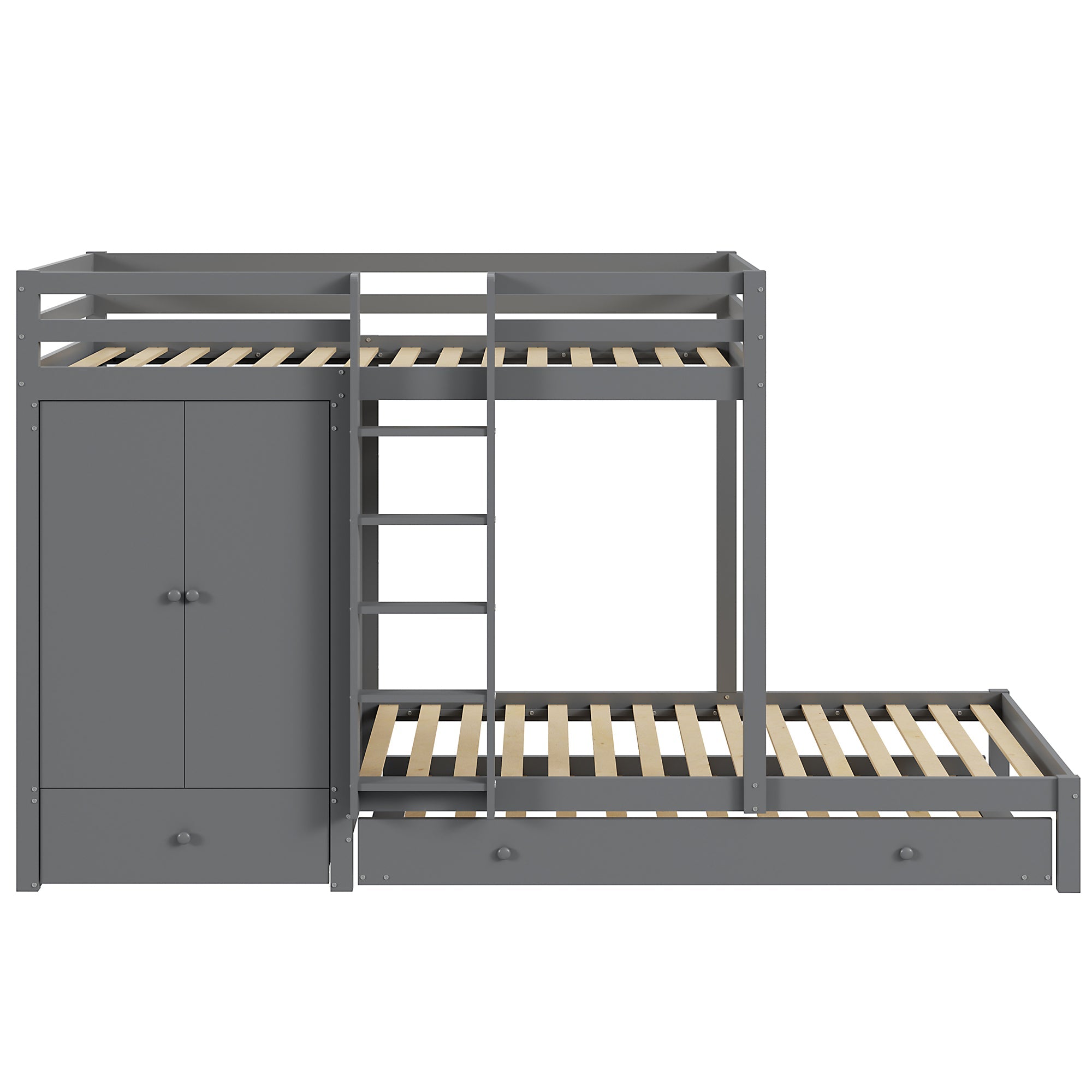 Logidon stapelbed massief hout 90x200 cm grijs met uitschuifbaar bed
