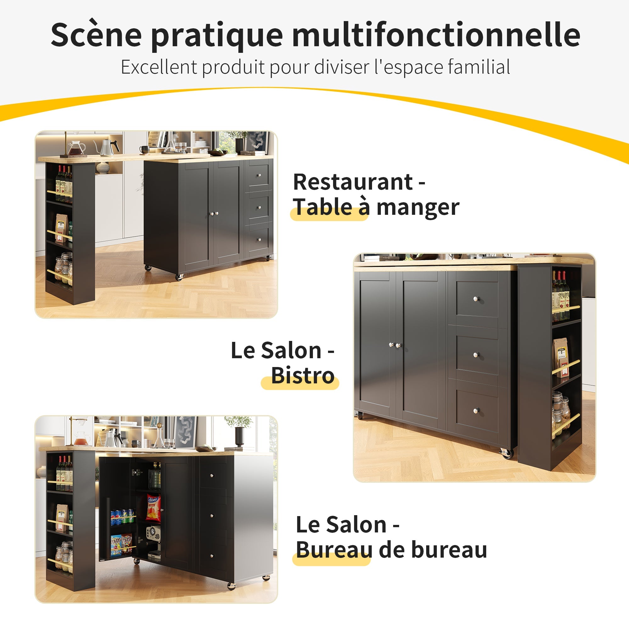 Logidon 360 graden draaibare eettafel zwart 138-209x39x104 met wielen