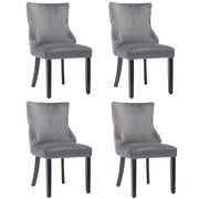 Logidon 12-poots stoel grijs fluwelen knoopsquilt massief houten frame set van 4