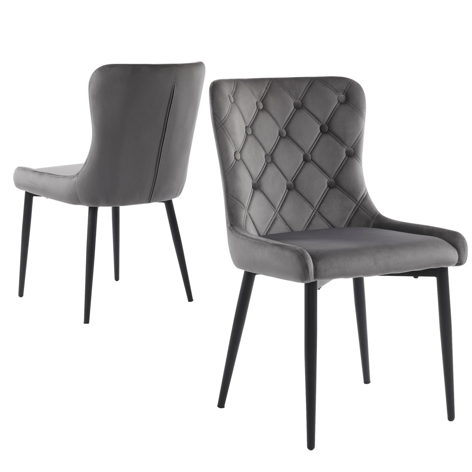 Logidon dining chairs with backrest set of 2 velvet dark gray